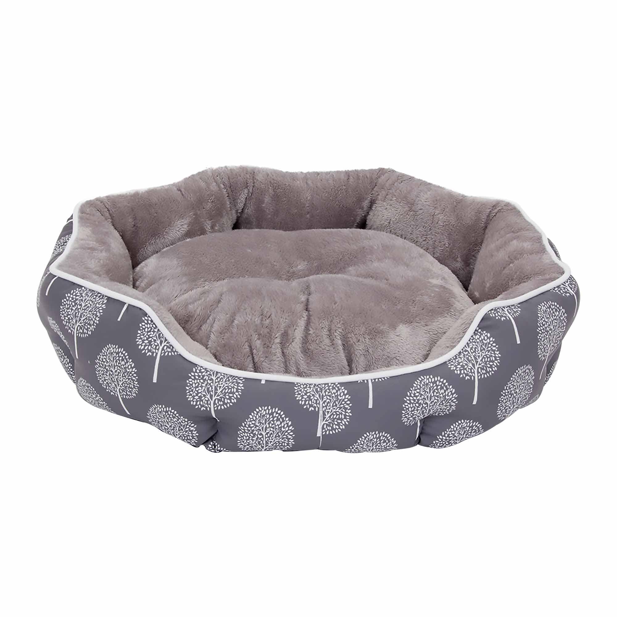 Lit d'animal de compagnie rond moyen gris et blanc