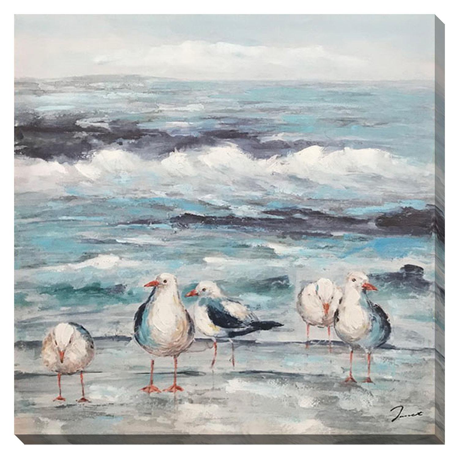 Toile embellie à la main Sanctuaire eau bleue 36 x 36 po