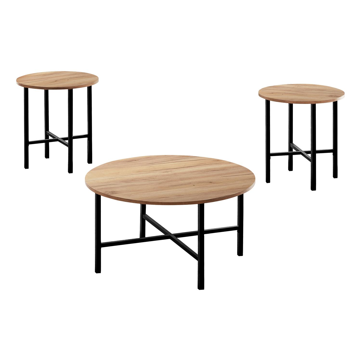 3 Piece Pine Circular Coffee Table Set