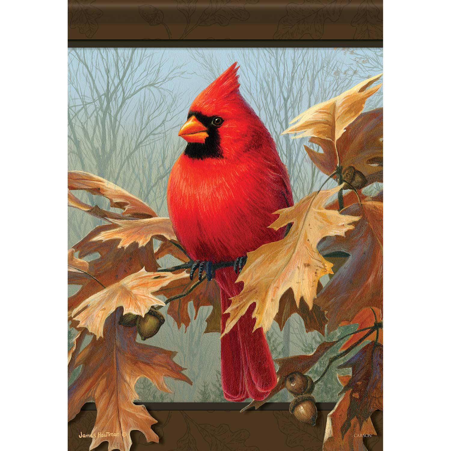 Drapeau de jardin Feuilles de chêne et cardinal