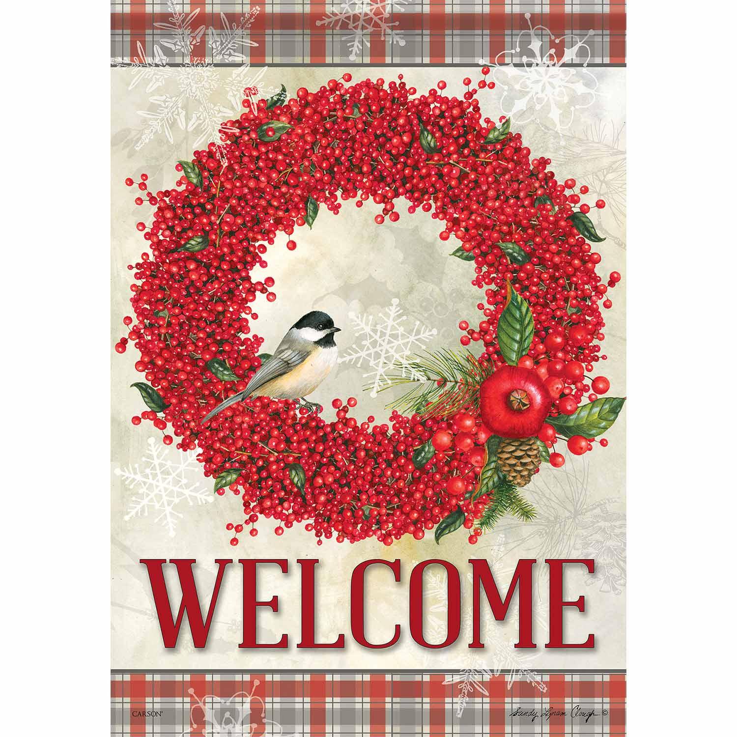 Drapeau de jardin Couronne de houx « Bienvenue » (ang)