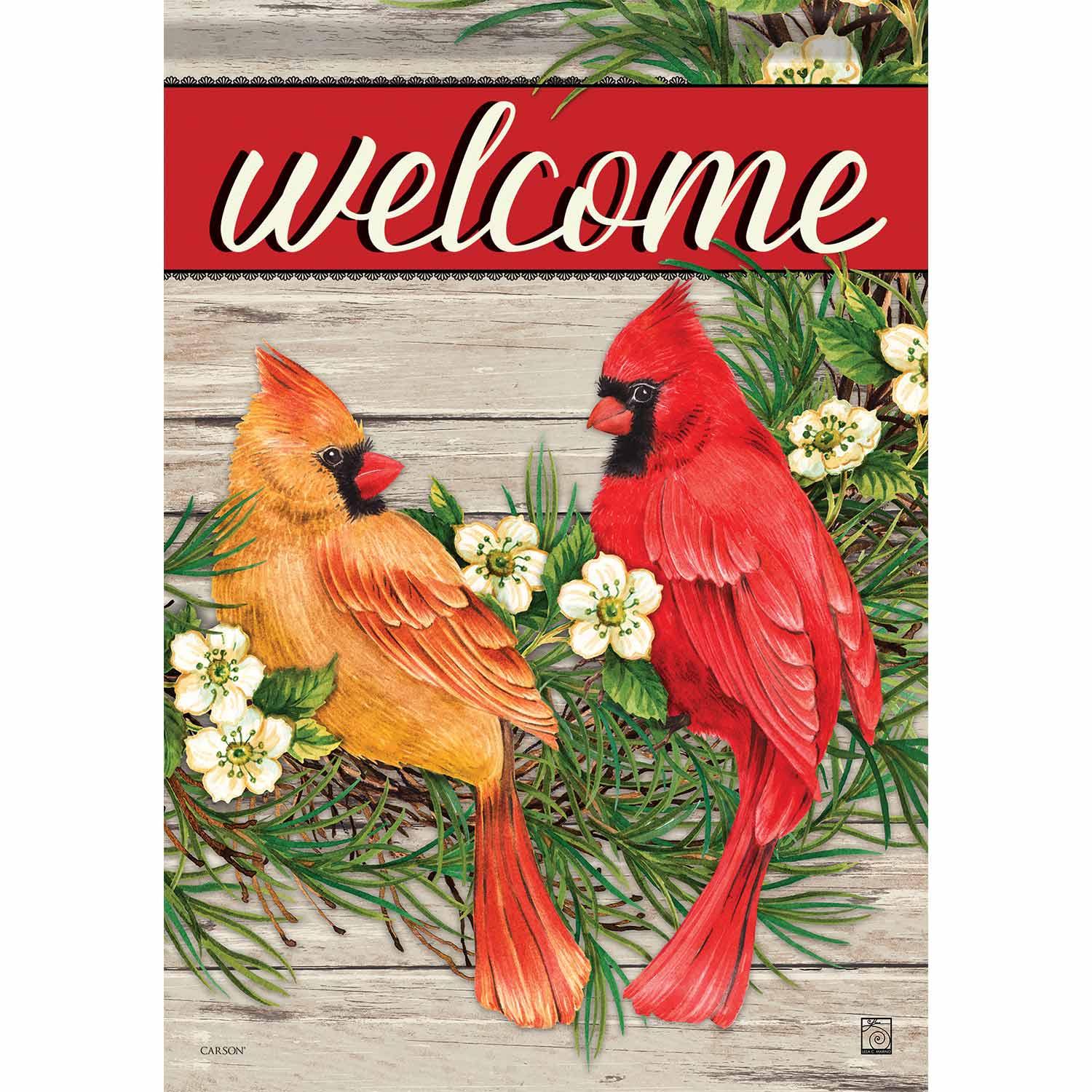 Winter Garden Flag Welcome Wreath Cardinals