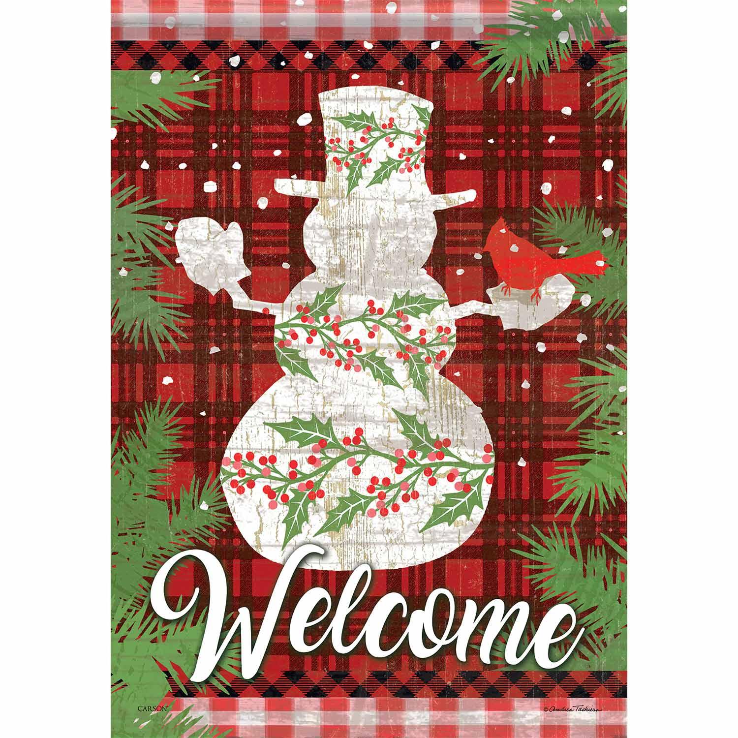 Drapeau Bonhomme de neige baies houx, grand