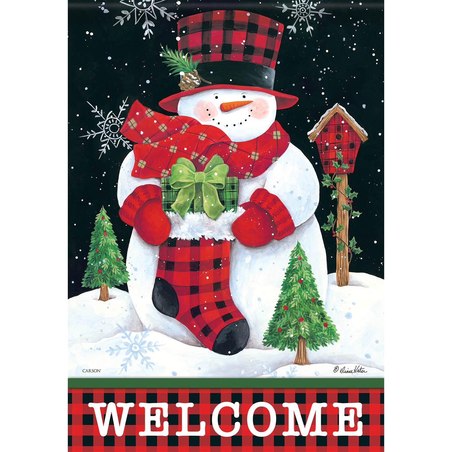 Winter Garden Flag Gingham Snowman