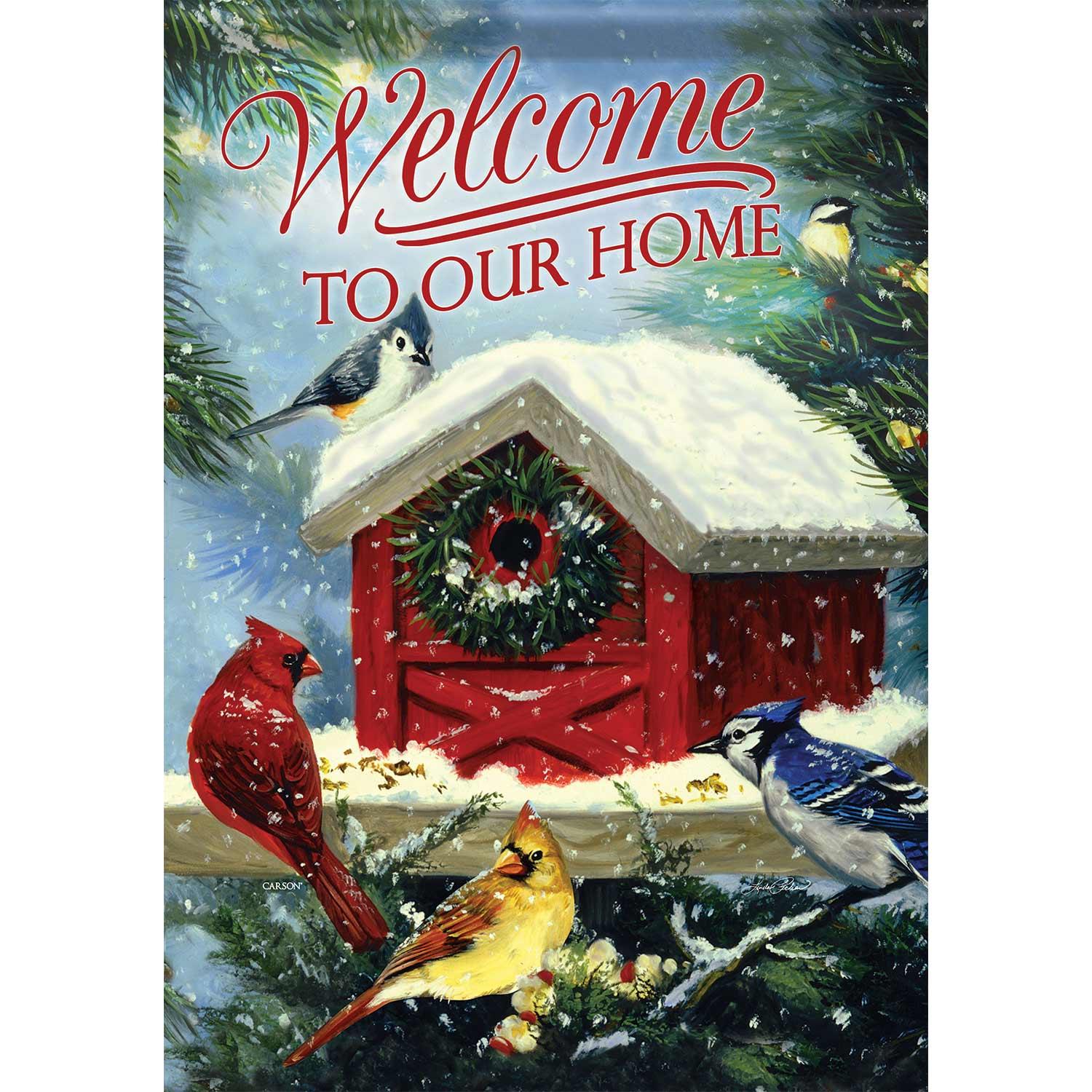 Drapeau Oiseaux chant Noël Bienvenue chez nous (ang), grand