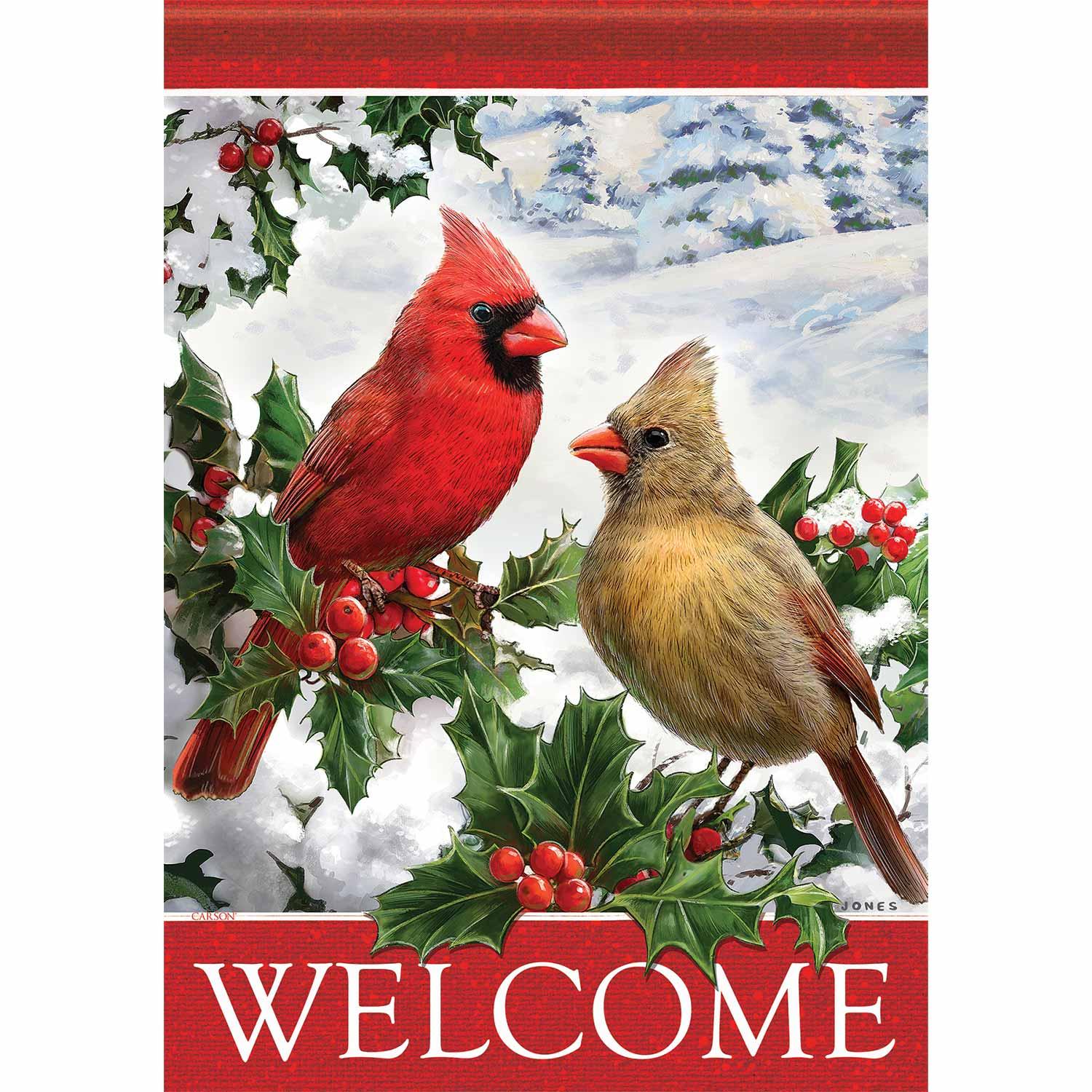 Cardinals And Holly Welcome Large Flag