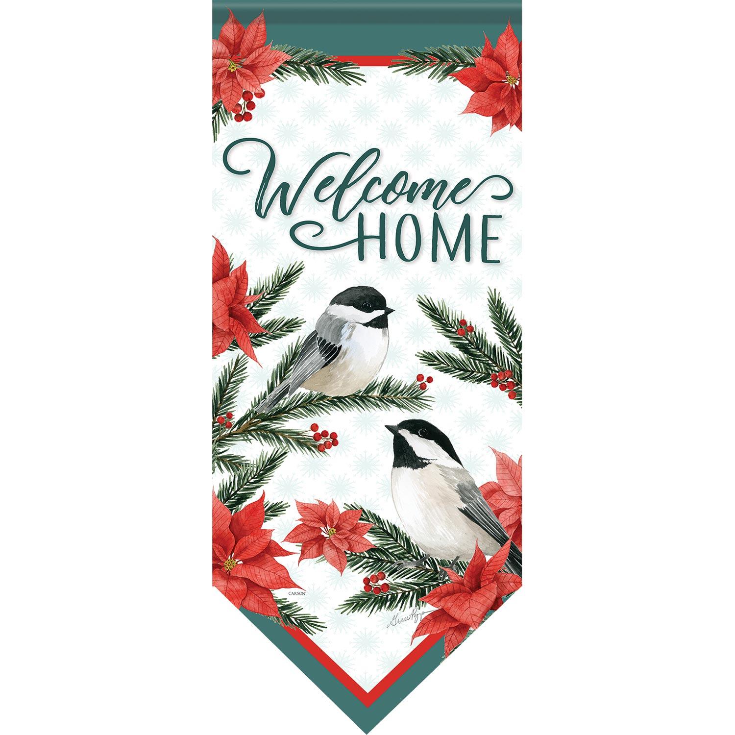 Poinsettia Chickadees Banner