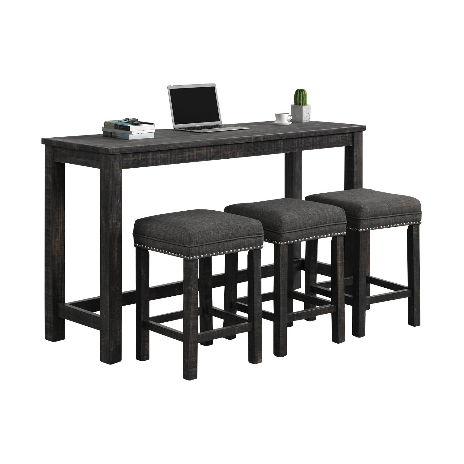 Ensemble bistro rectangle à tabourets carrés gris 4 pces