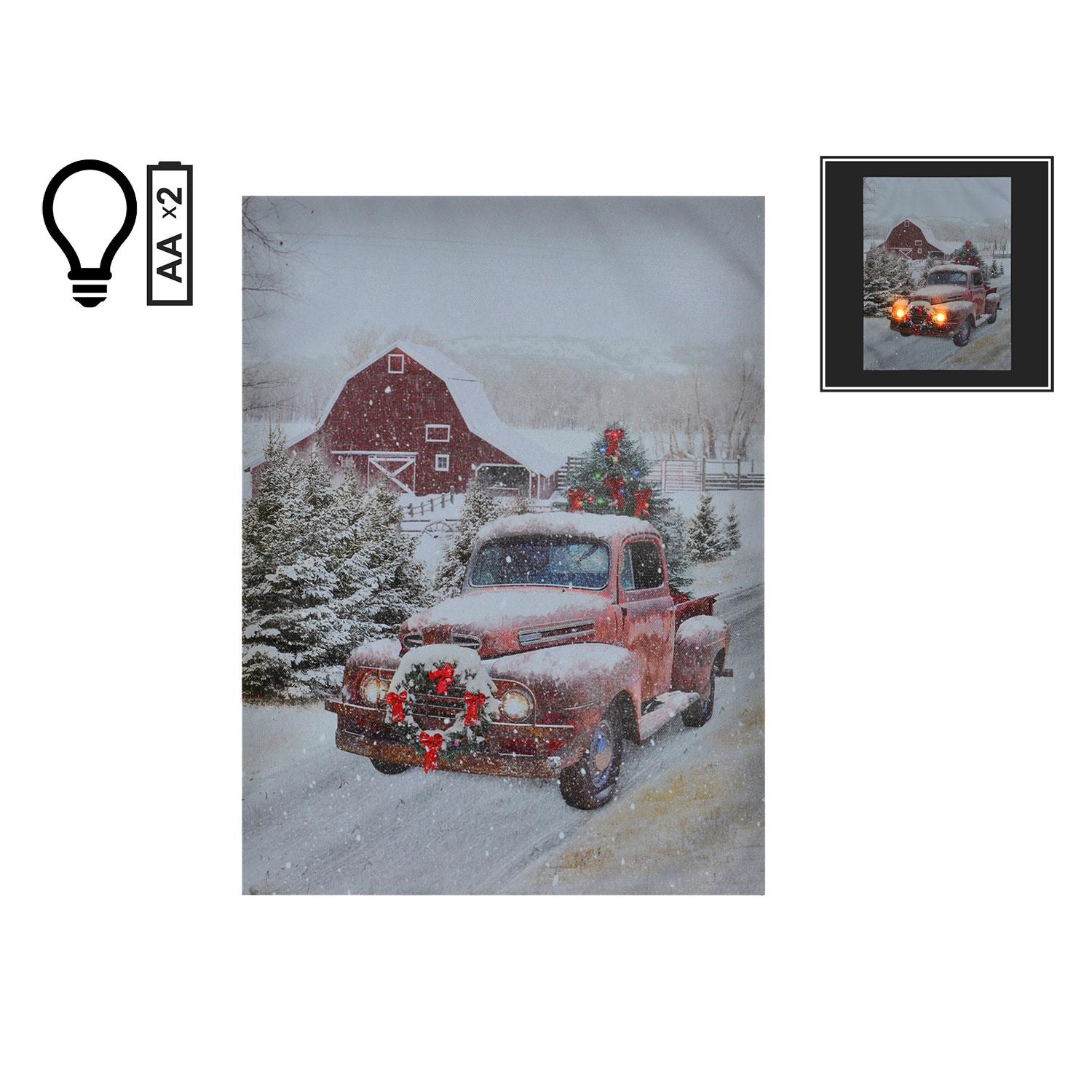 12" x 16" Christmas Red Truck LED Canvas