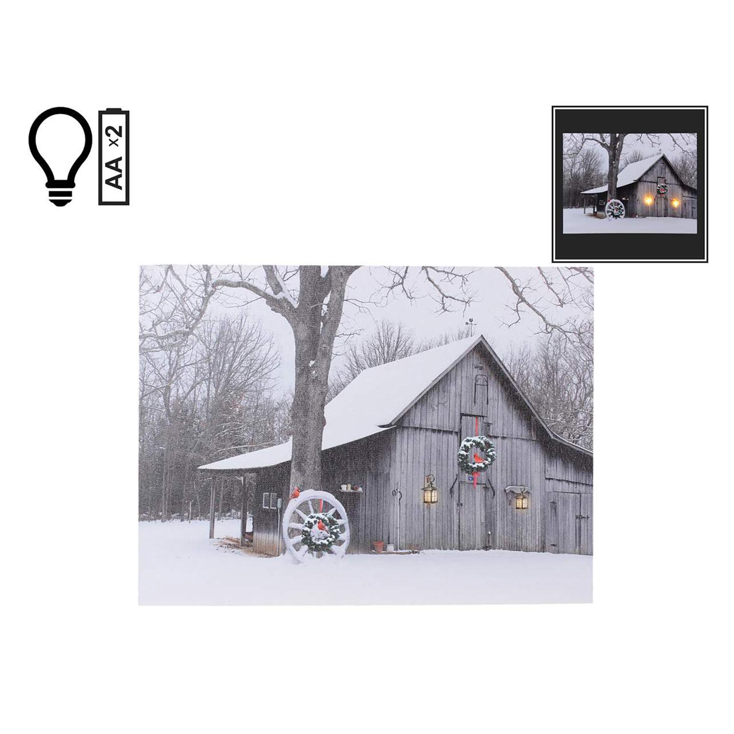 16" x 12" Winter White Barn LED Canvas
