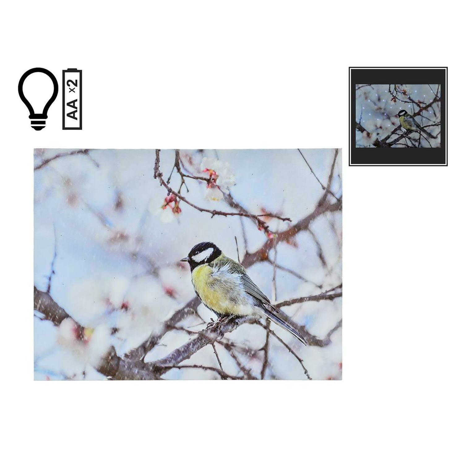 16" x 12" Winter Bird on Branch LED Canvas