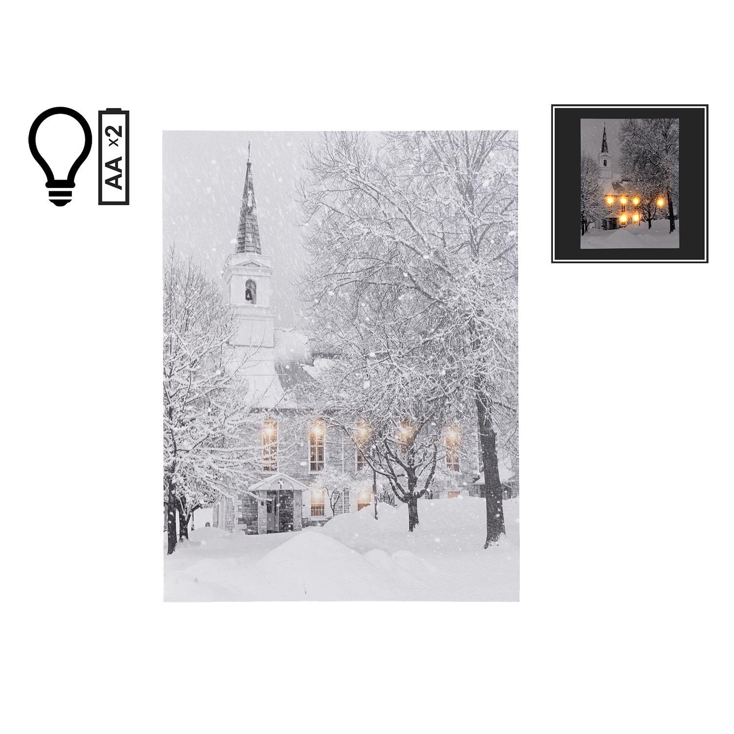 12" x 16" Winter Snow on Church LED Canvas