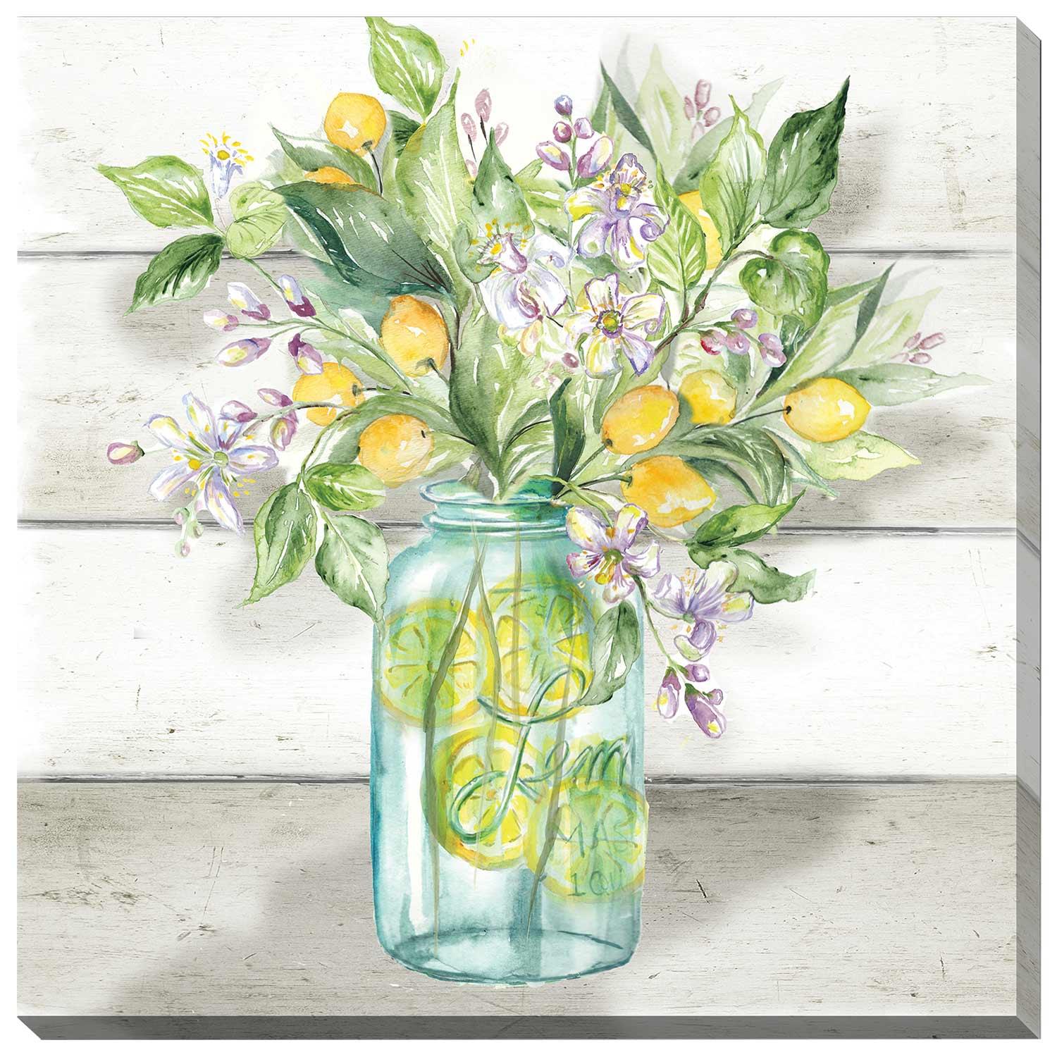 Toile sur planches rive-mi-bois Citrons en pot Mason 30x30po