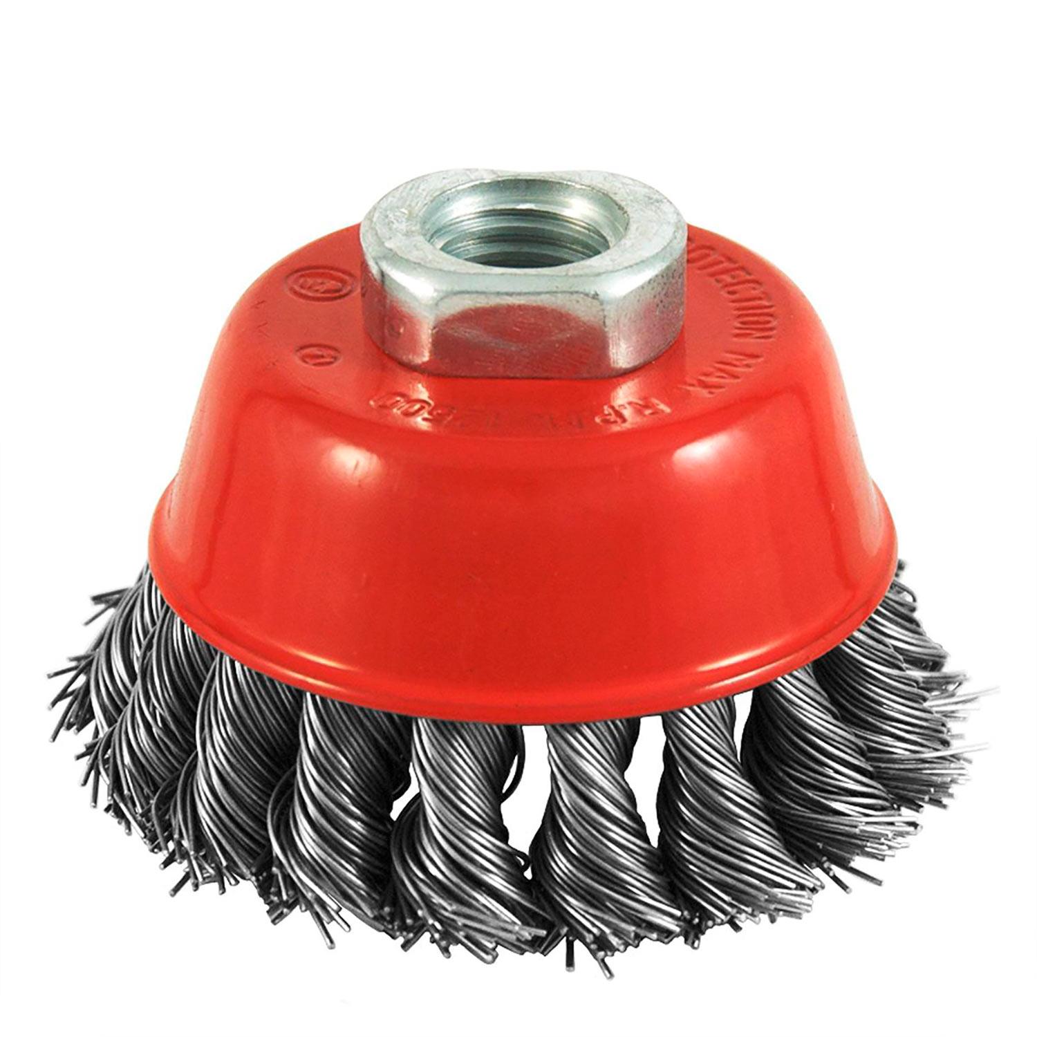 Brosse fil noué acier carbone coupelle 3 x 5/8po 11mm recycl