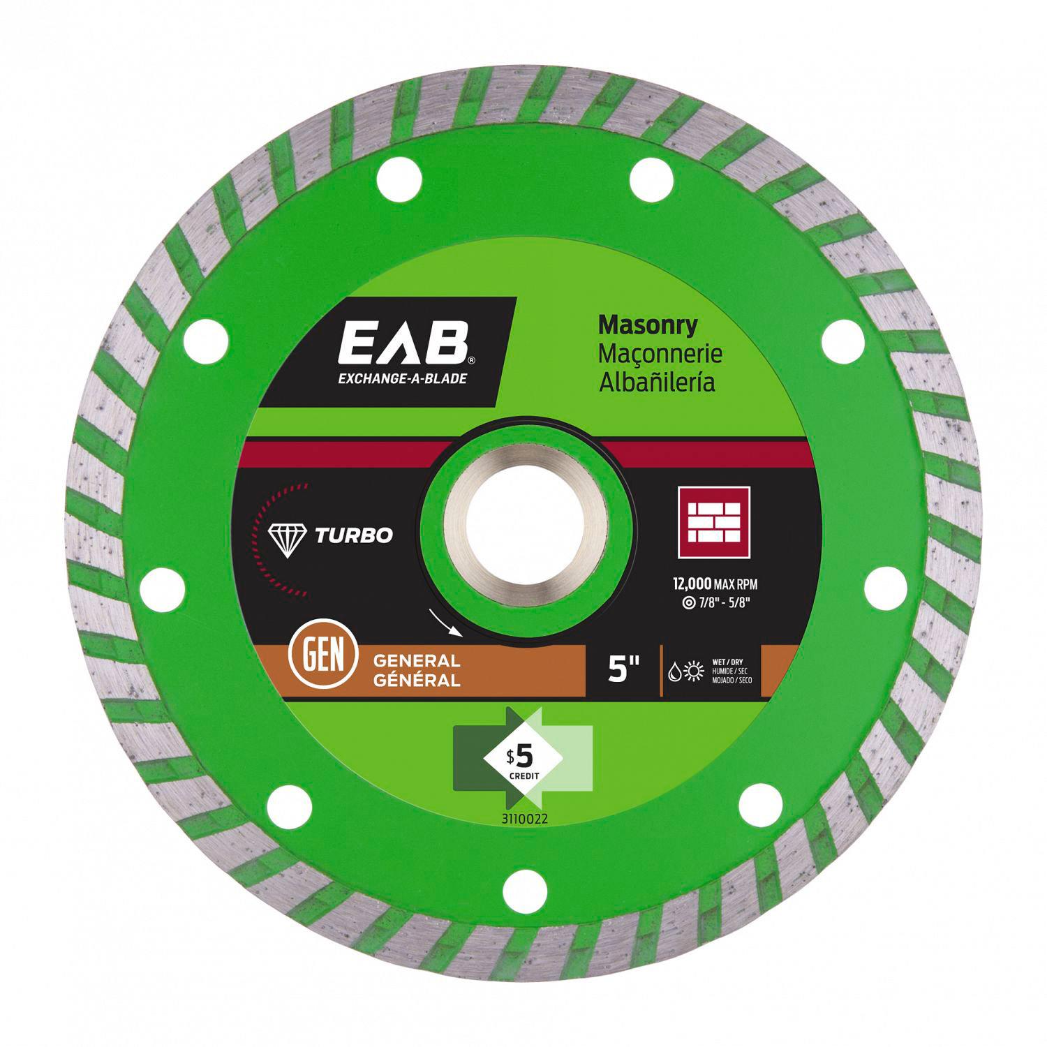 Lame en diamant turbo 5 po, échangeable vert