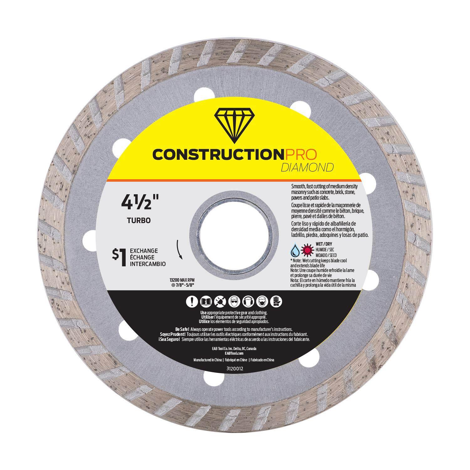 Lame diamant turbo construction pro 4 1/2 po échangeable