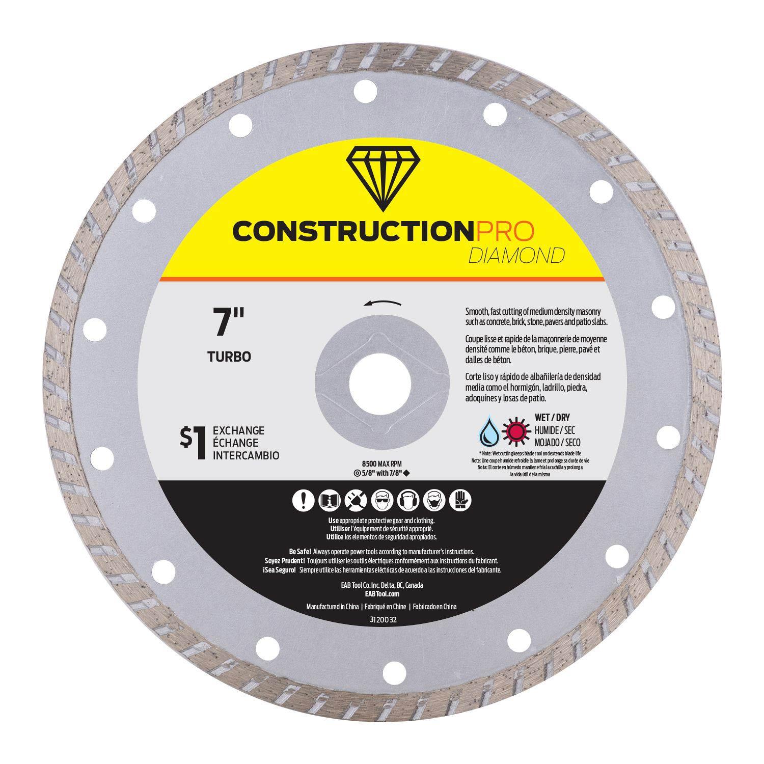 Lame diamant turbo construction pro 7 po échangeable
