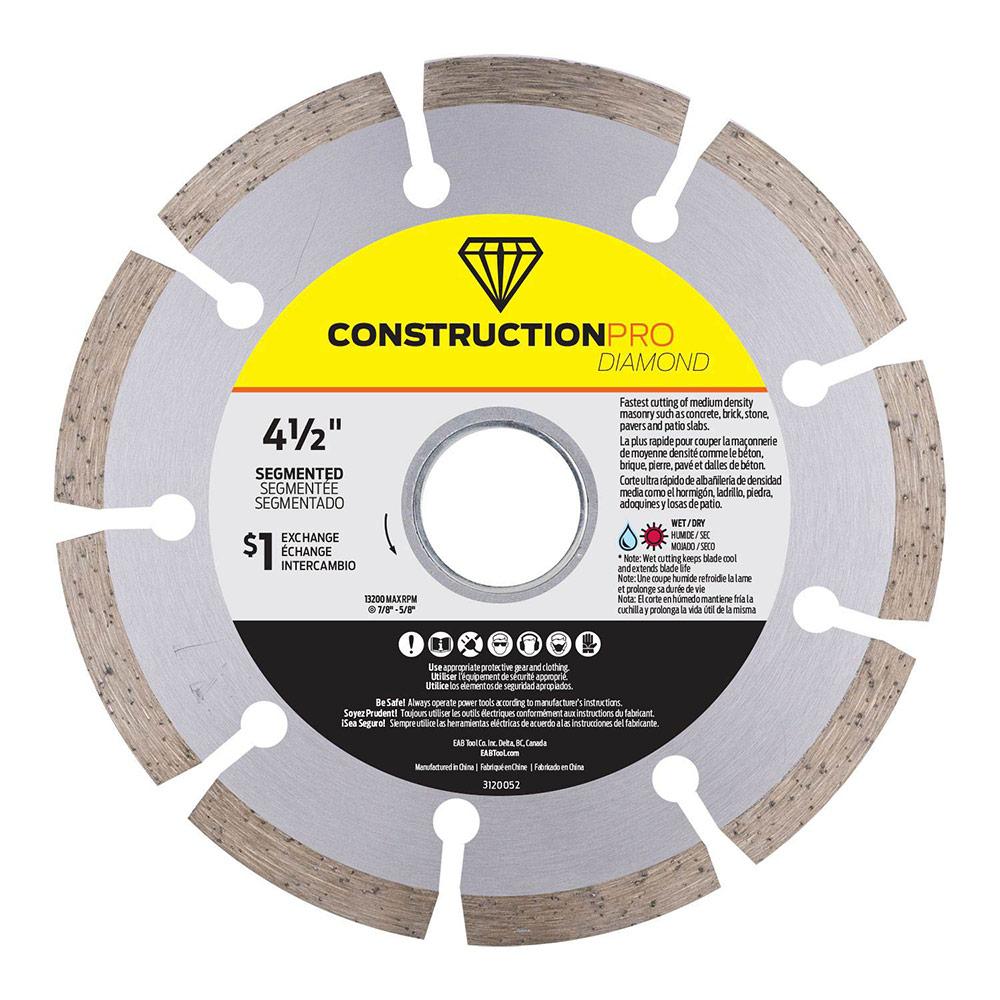 Lame diamant segmentée construction pro 4 1/2 po échangeable