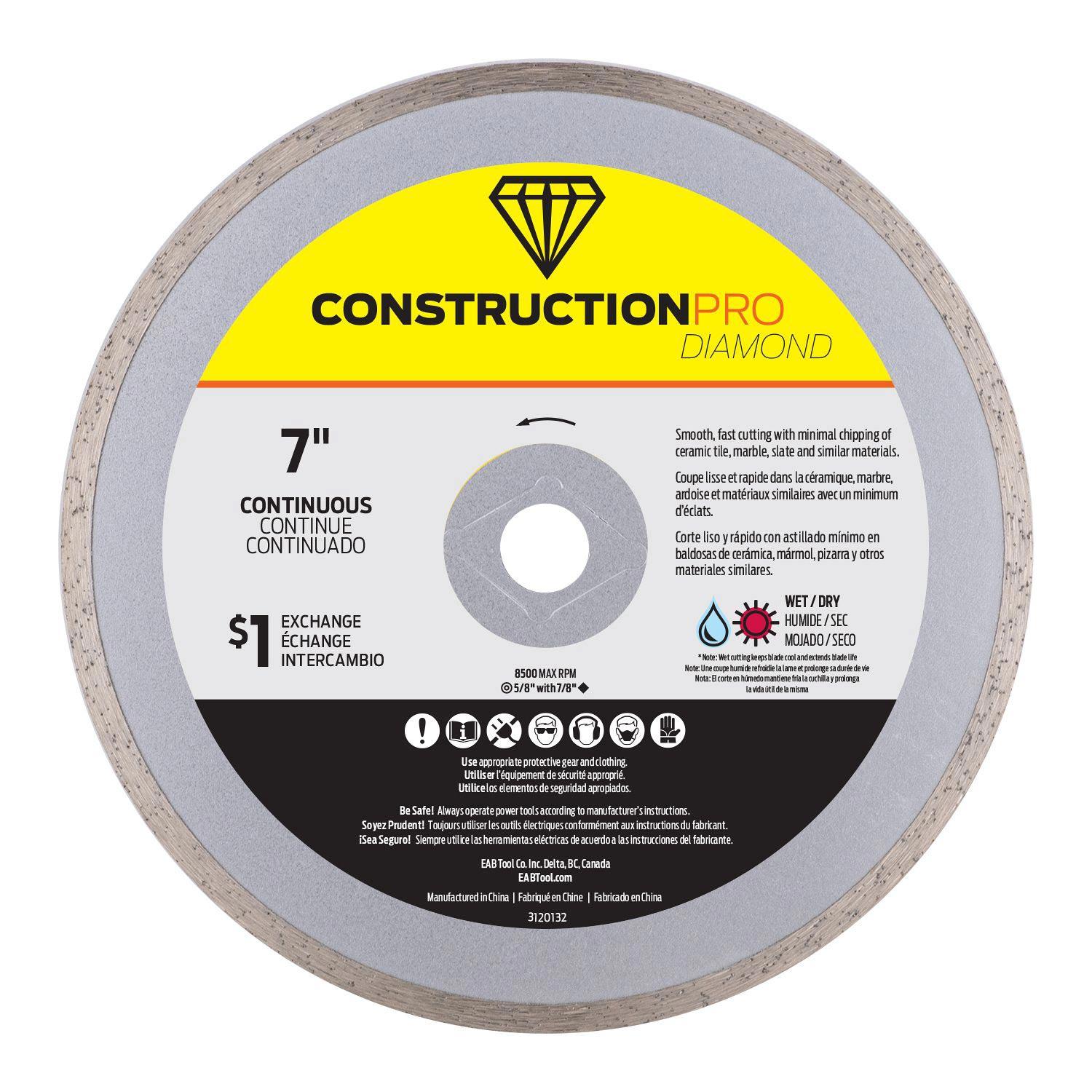 7" Continuous Construction Pro Diamond Blade - Exchangeable