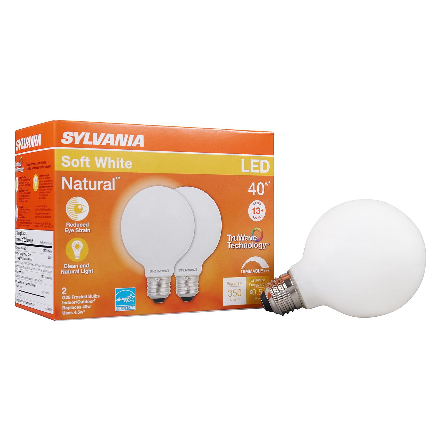 G25 4.5W 2700K Dimmable TruWave Frosted LED Bulb-2/Pack
