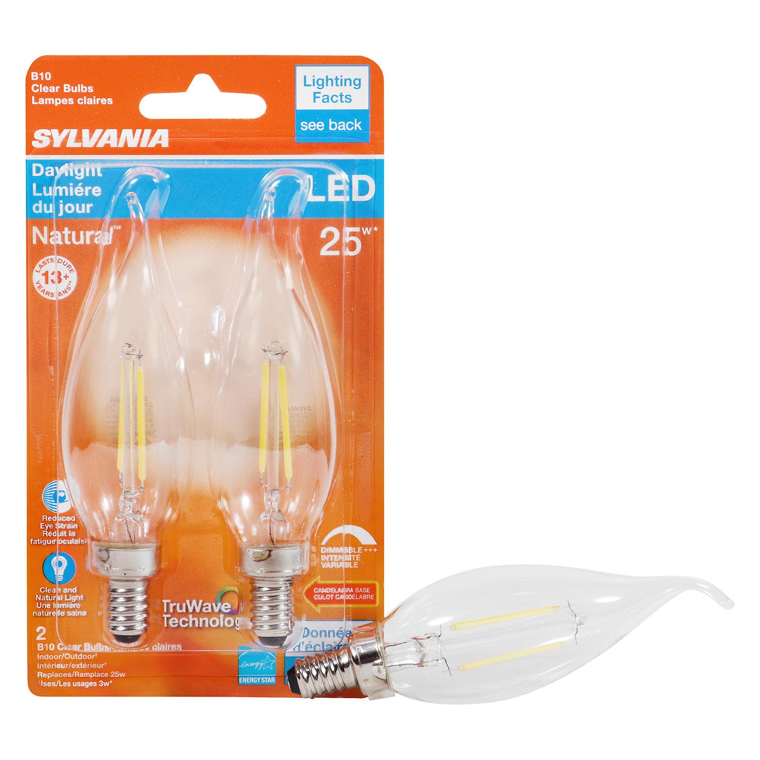 B10 3W Small Base 5000K Dimmable TruWave LED Bulb-2/Pack