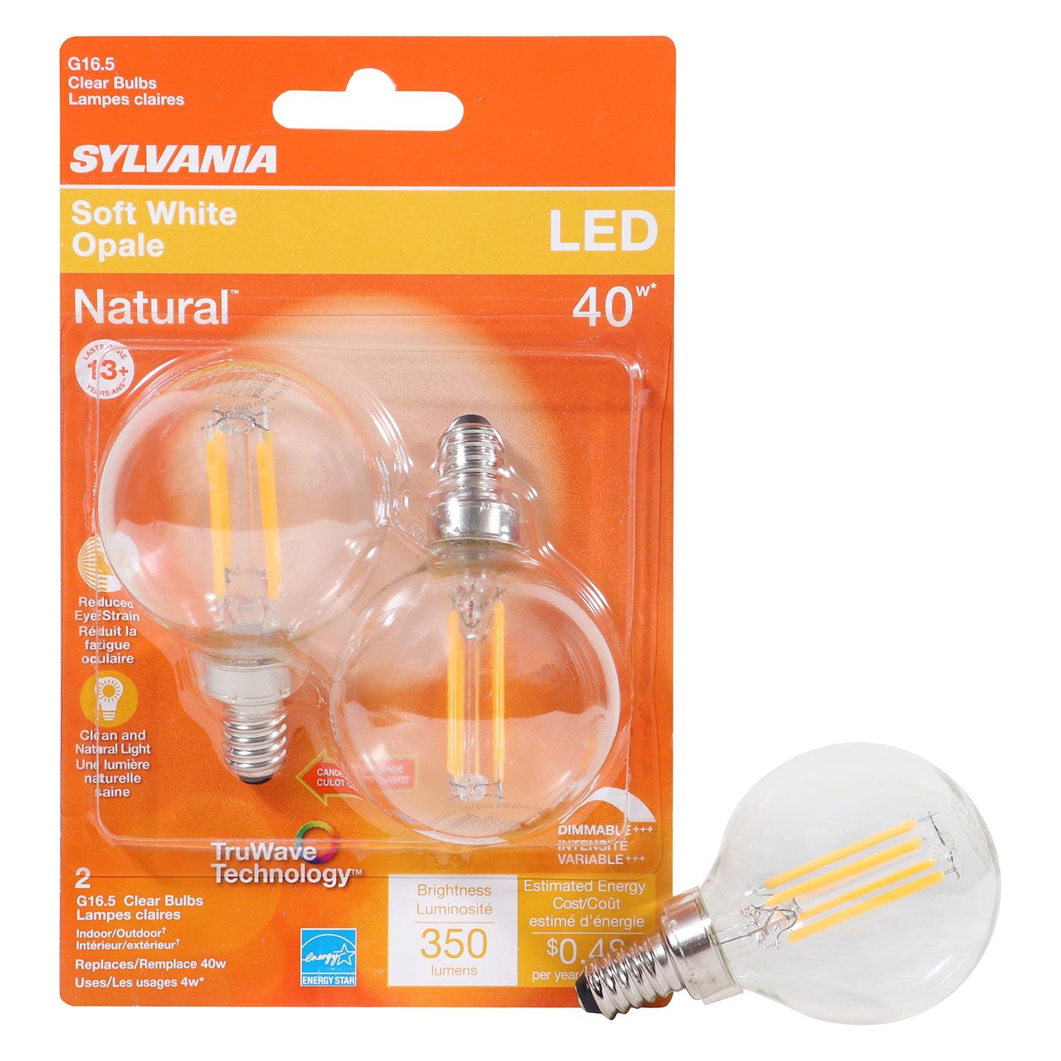 G16.5 4W Small 2700K Dimmable TruWave Clear LED Bulb-2/Pack