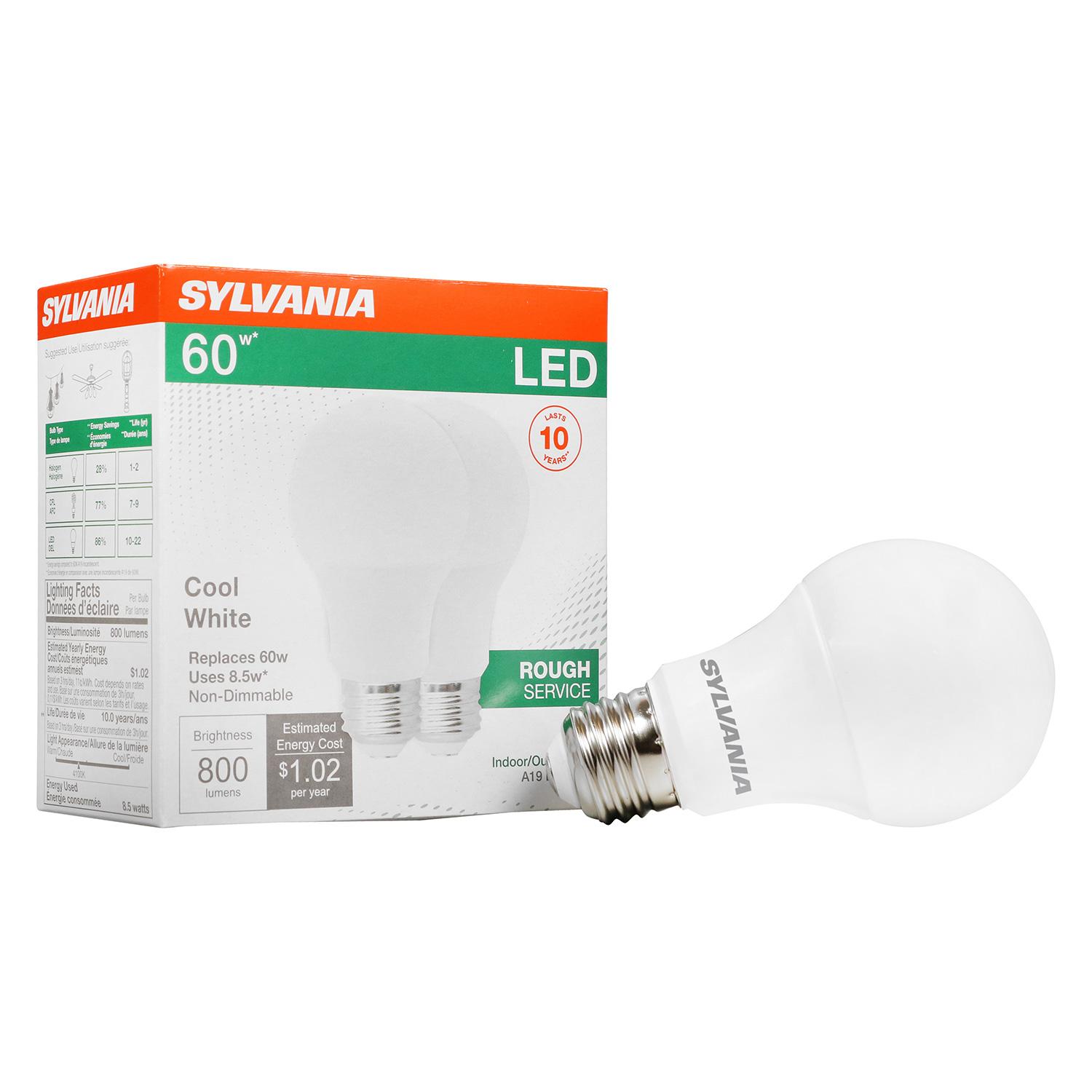 A19 8.5W Rough Service Non-Dimmable Frosted LED Bulb-2/Pack