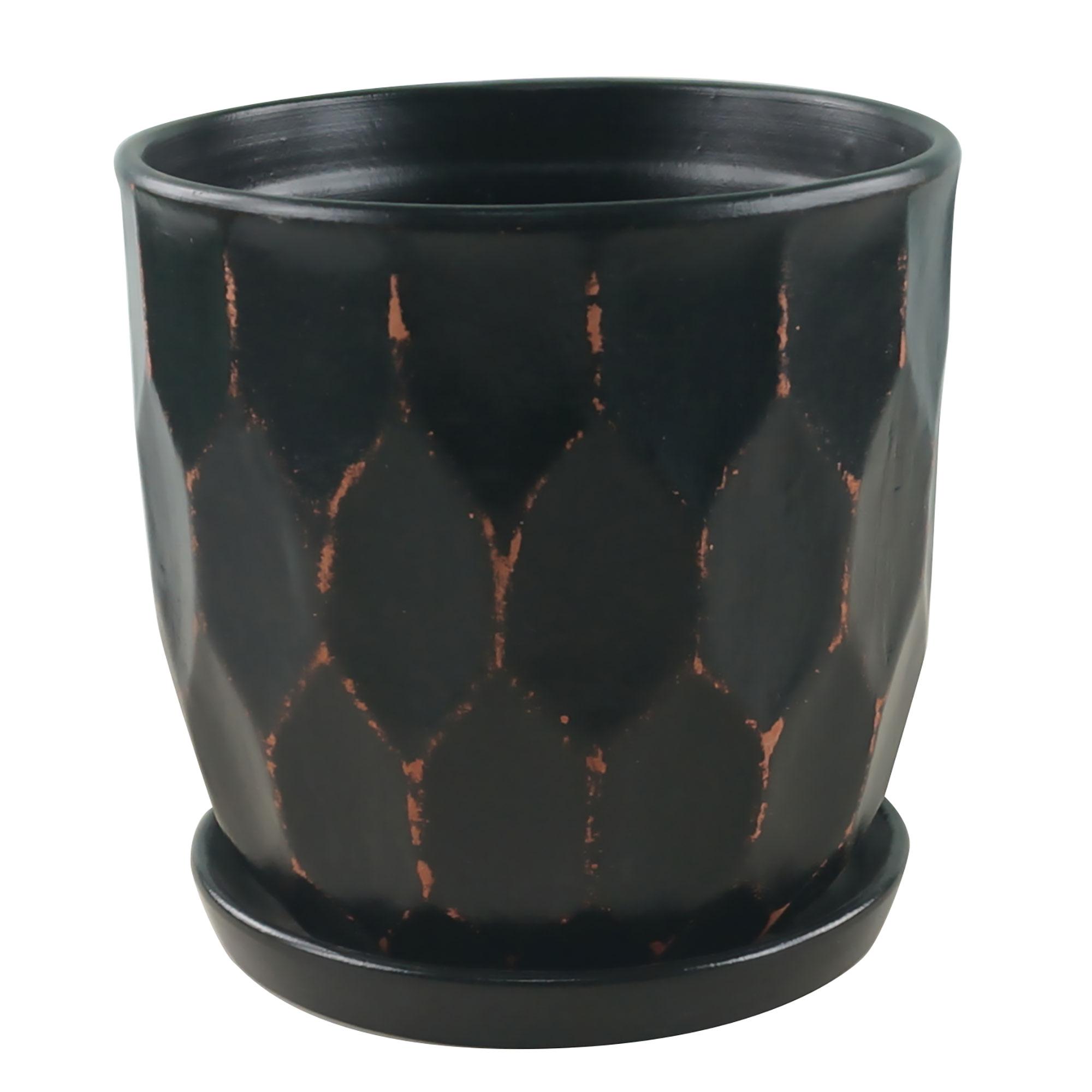 Pot en nid d’abeille noir aspect usé de 5,5 po