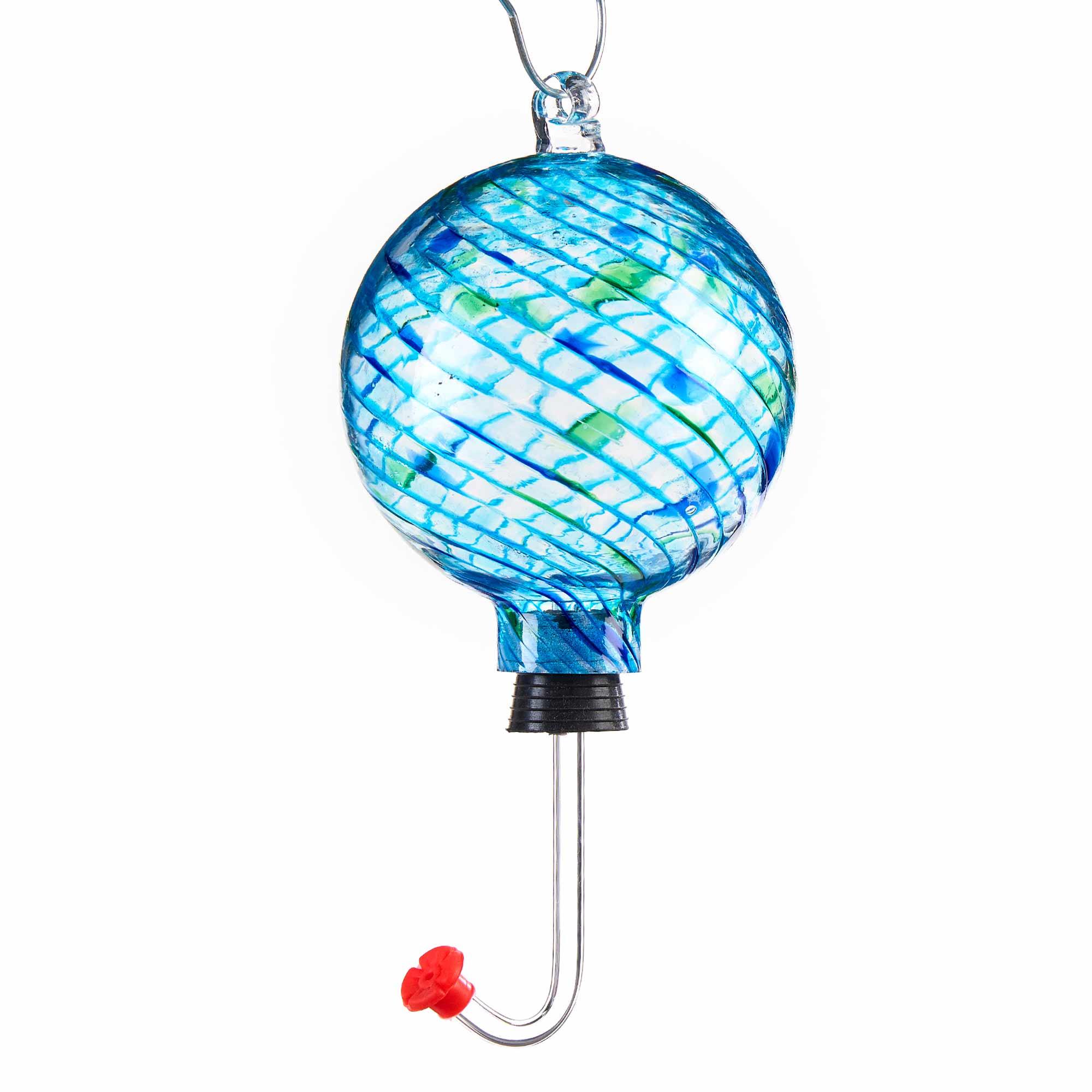 Mangeoire pour colibris en verre avec motif bleu et vert