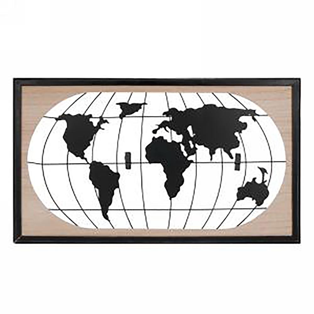 Metal And Wood Map Of World