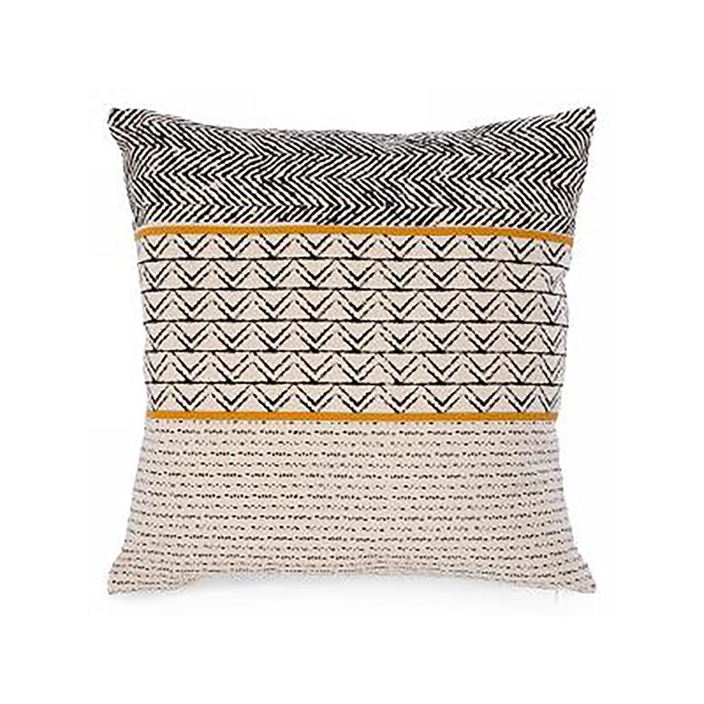 Black Motif Cushion With Yellow Stripes