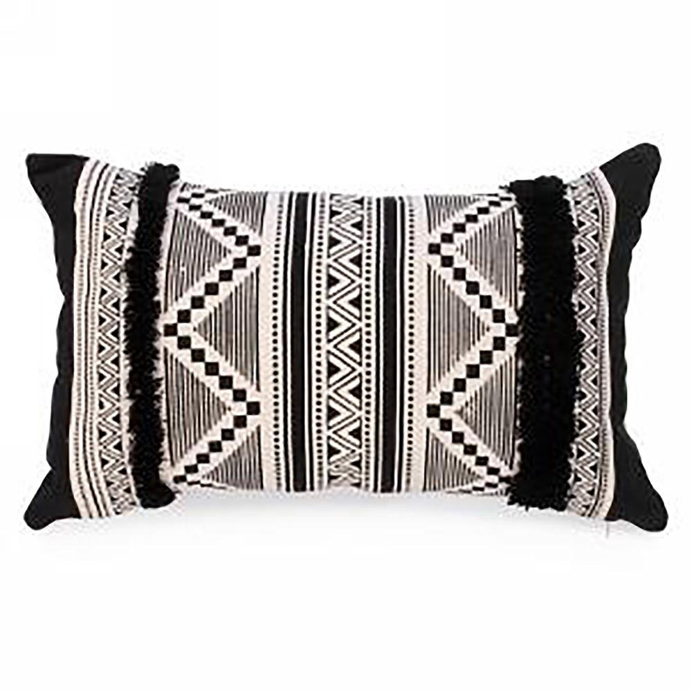 Rectangle Black And Natural Aztec Print Cushion