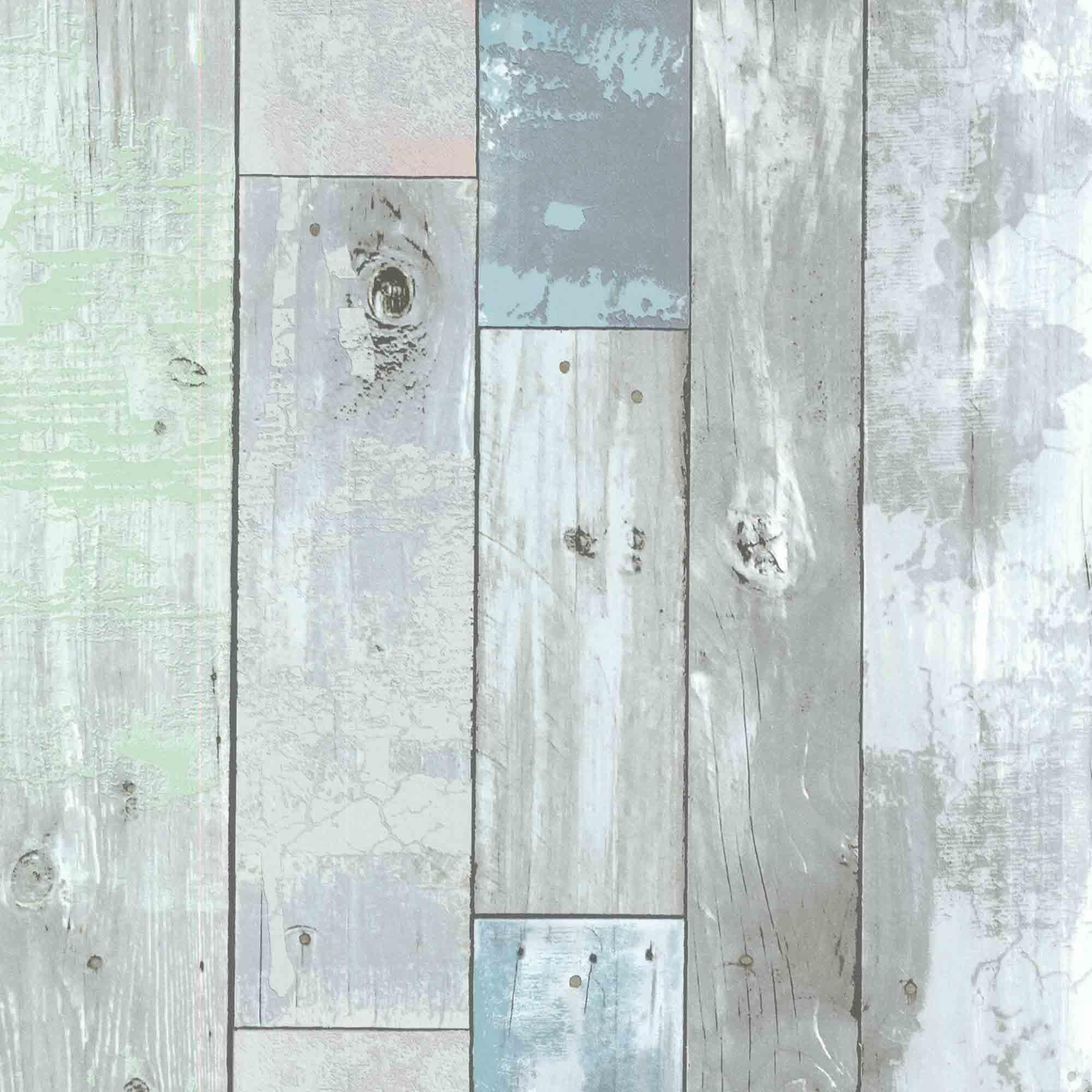 Papier peint motif panneaux de bois aspect usé bleu Dean