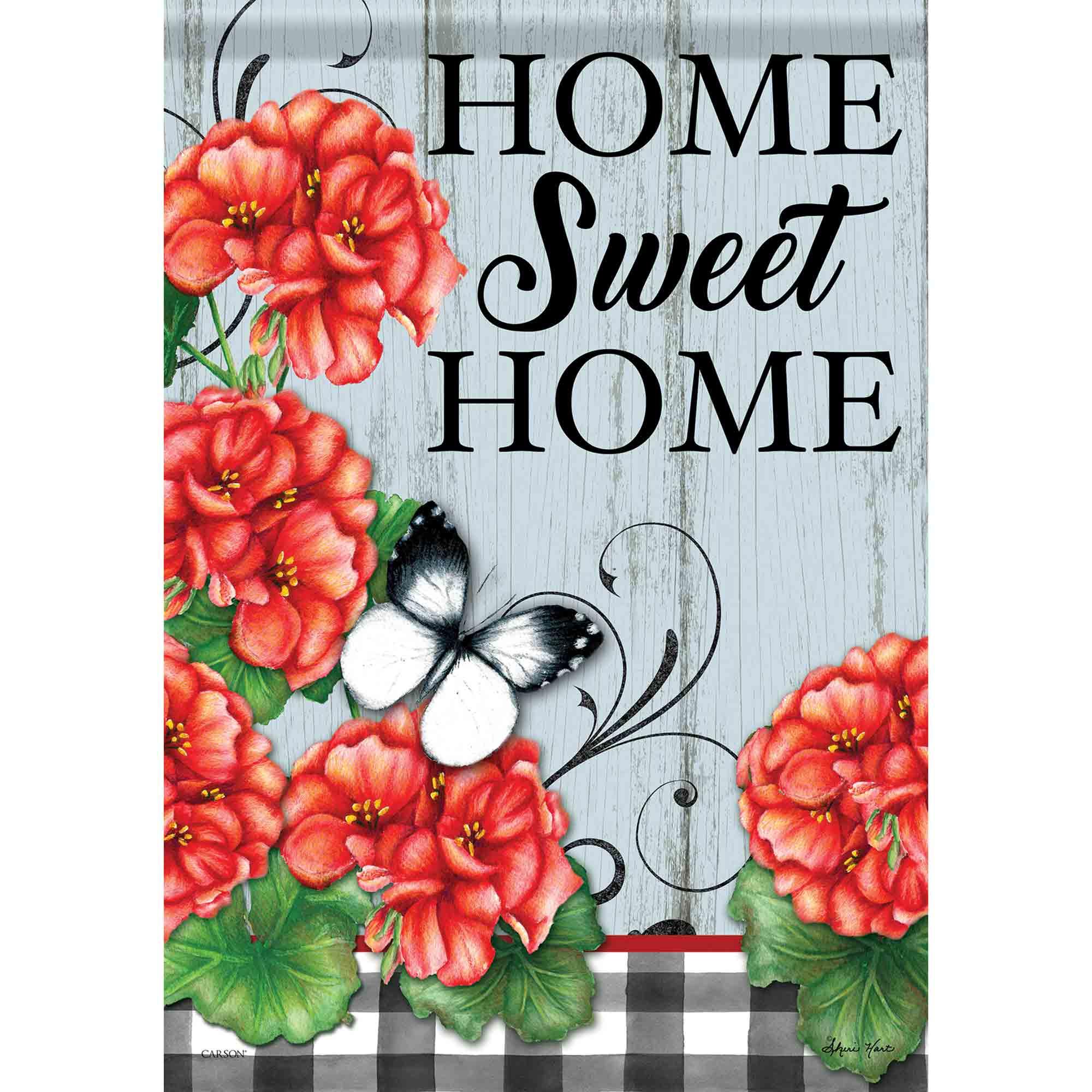Spring Garden Flag Buffalo Plaid Geraniums
