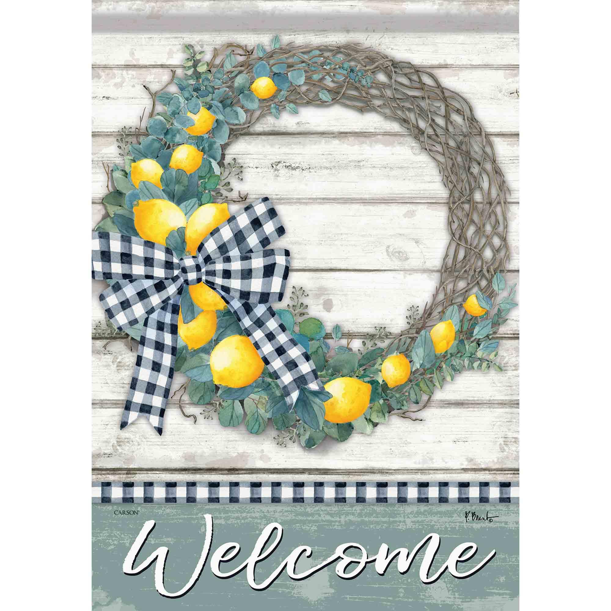 Spring Garden Flag Lemon Wreath
