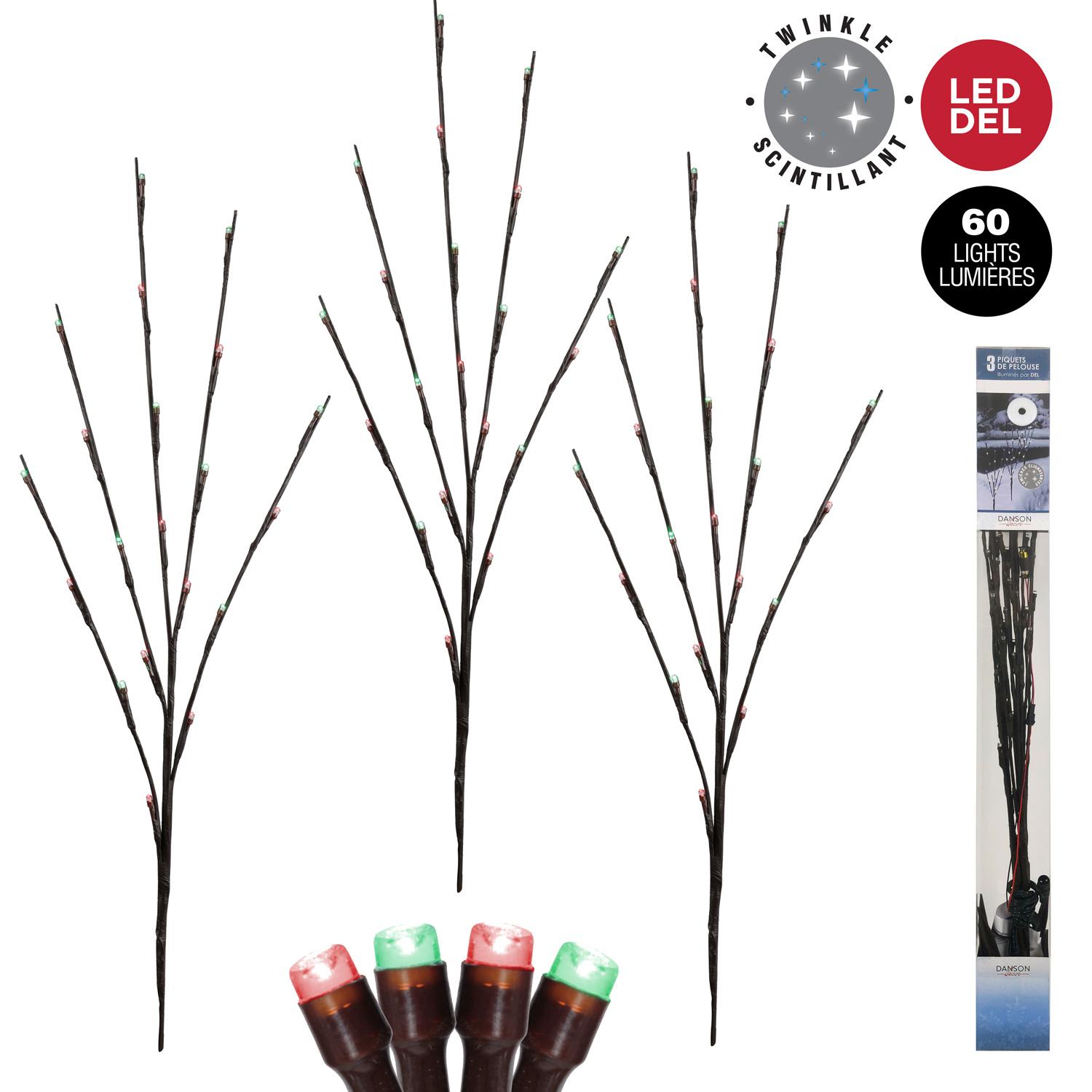 Twig Stake with Twinkle Red &amp; Green LED Lights -3pk
