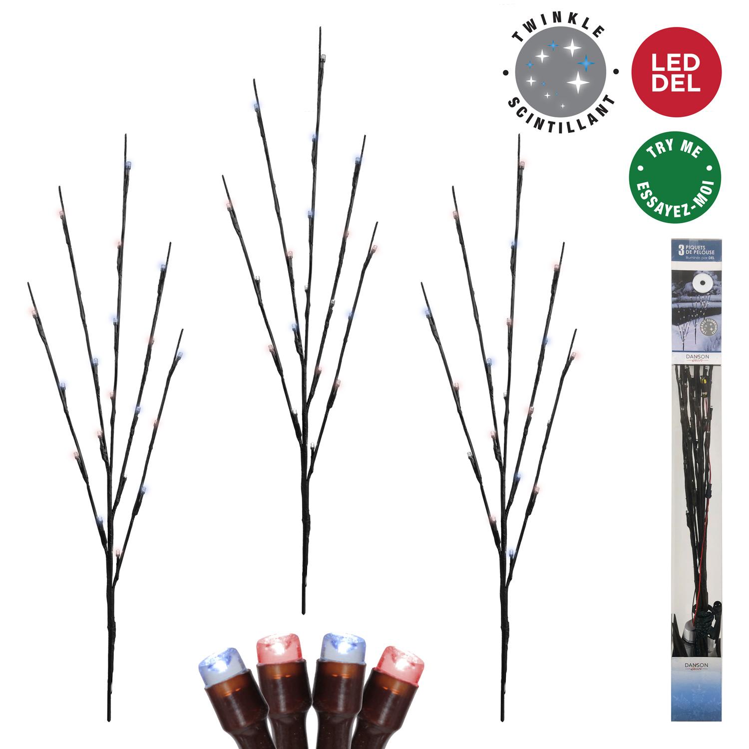 Twig Stake with Twinkle Red &amp; Pure White LED Lights -3pk