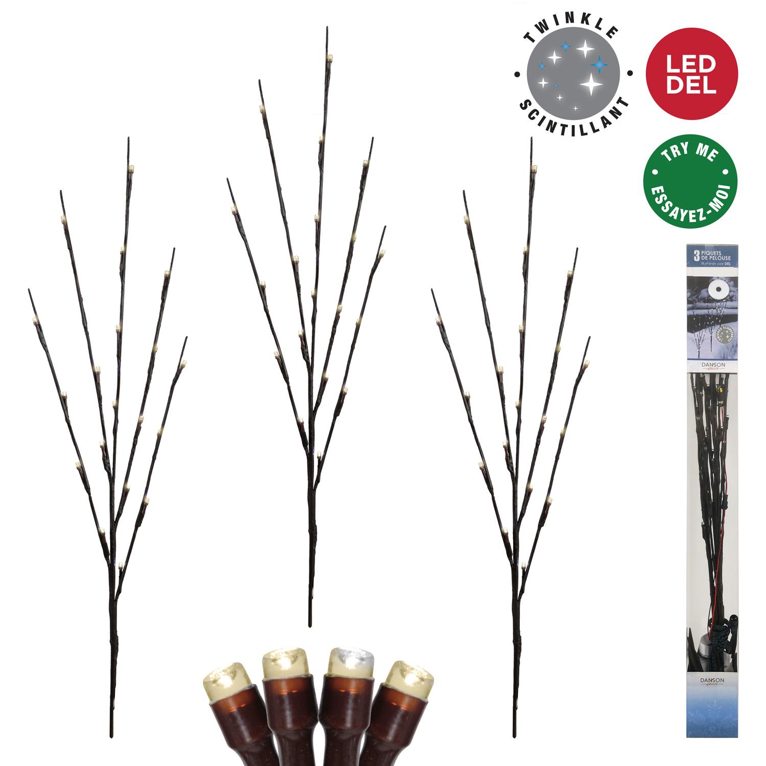 Twig Stake with Twinkle Warm White LED Lights -3pk