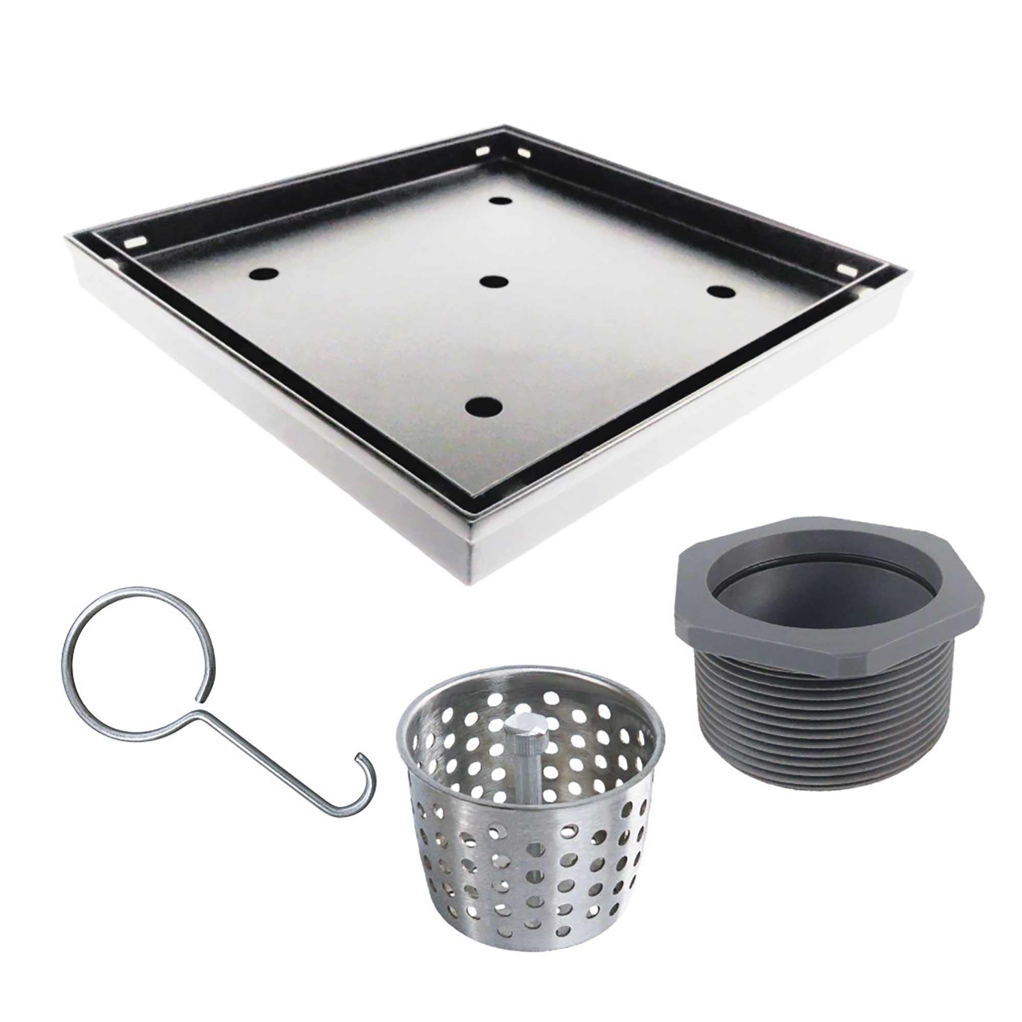 Drain de douche 4 po x 4 po, tuile amovible acier inoxydable