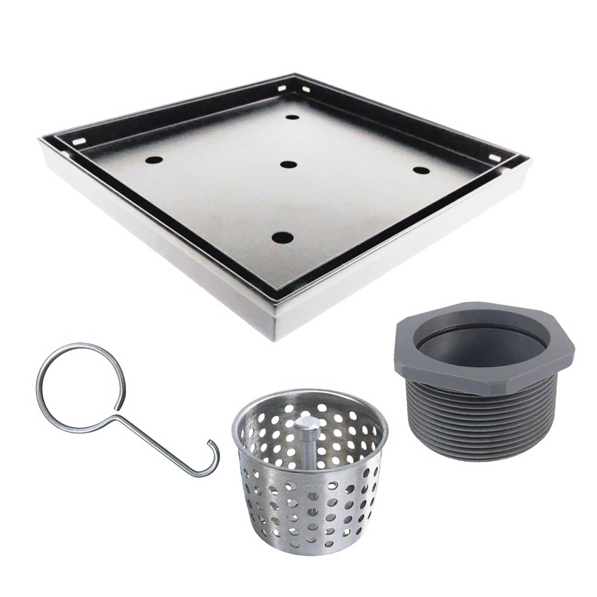 Drain de douche 6 po x 6 po, tuile amovible acier inoxydable
