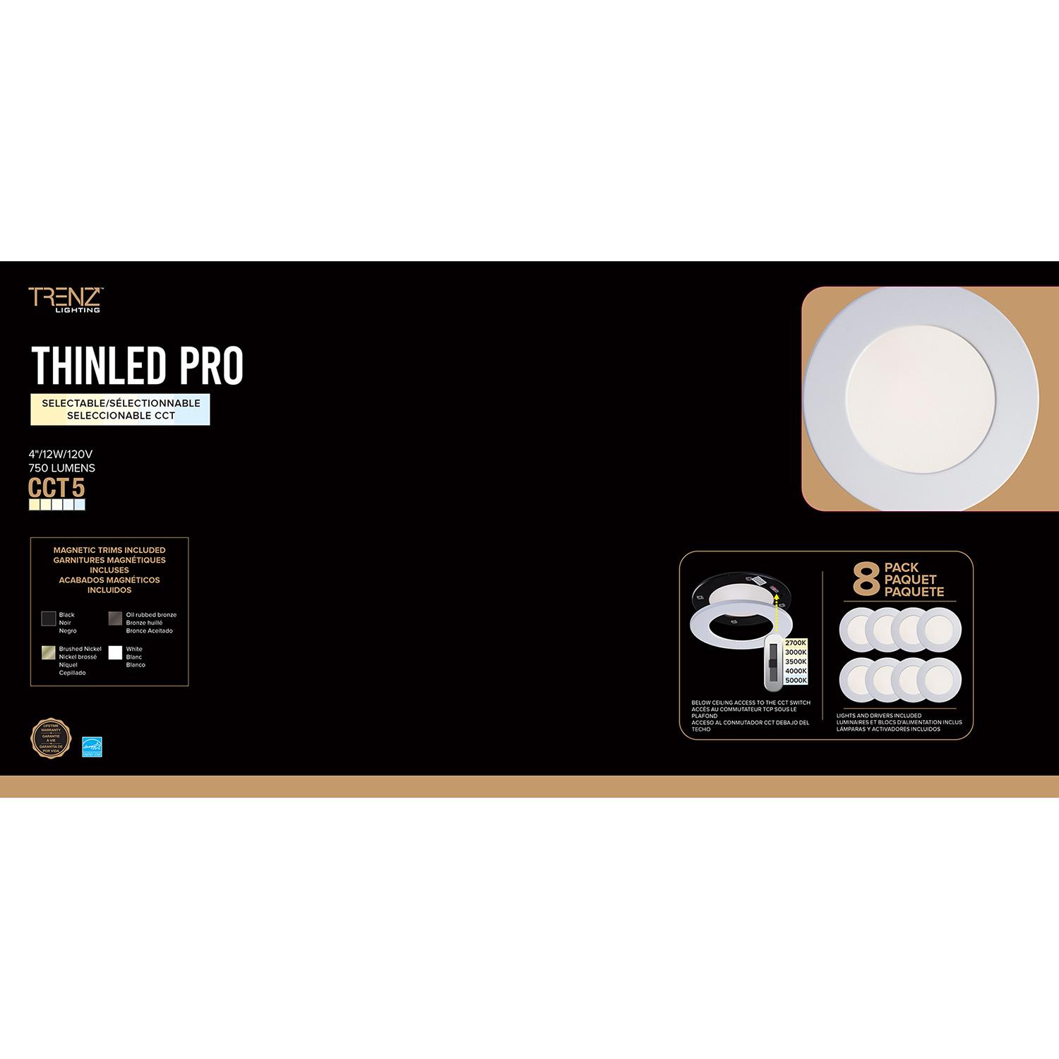 Lampes rond encastré ThinLED 4 po interrupteur CCT, 8/pqt