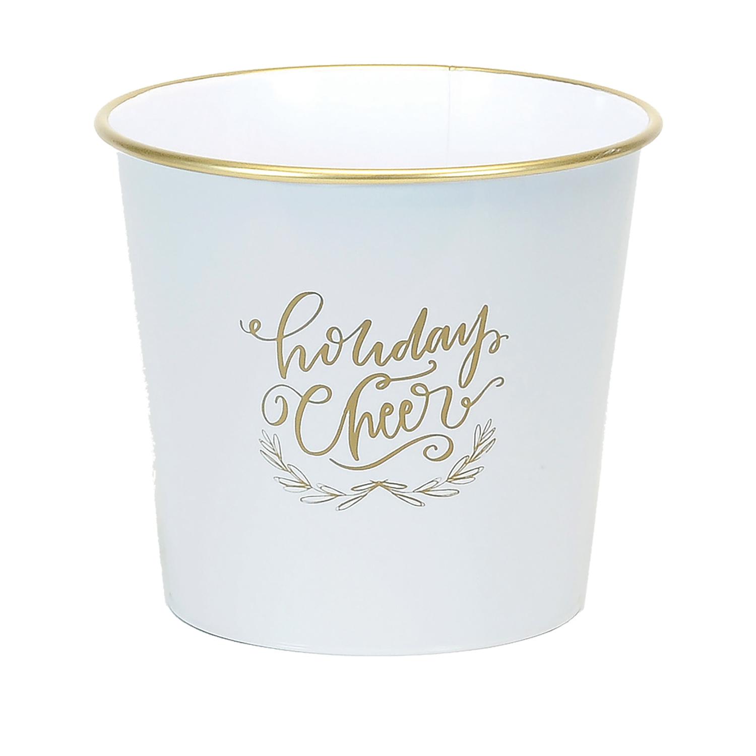 Pot thématique de Noël 8 po, blanc et doré