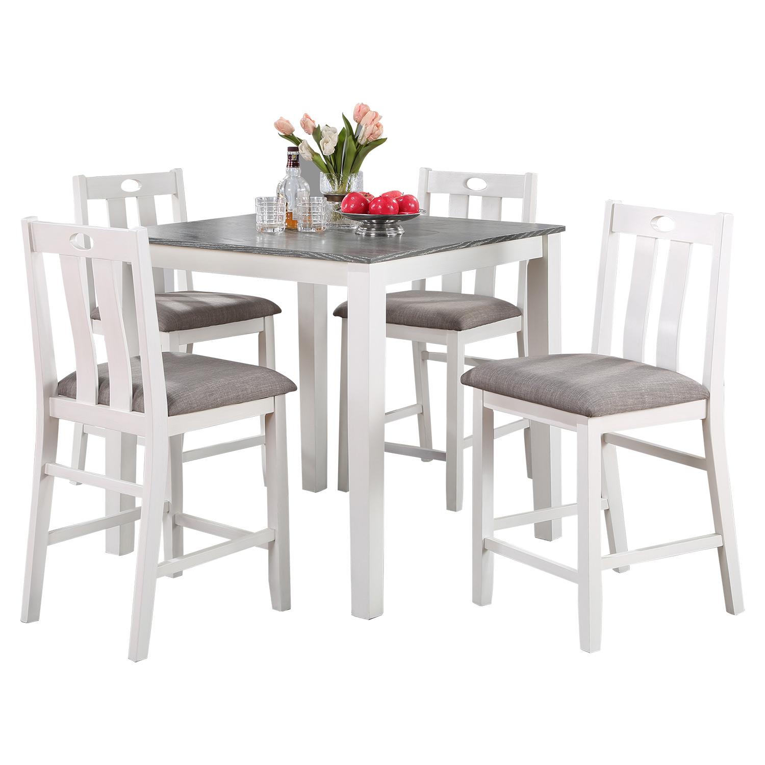 40" x 40" 5 Piece Pub Set Cream With Grey Wood Top