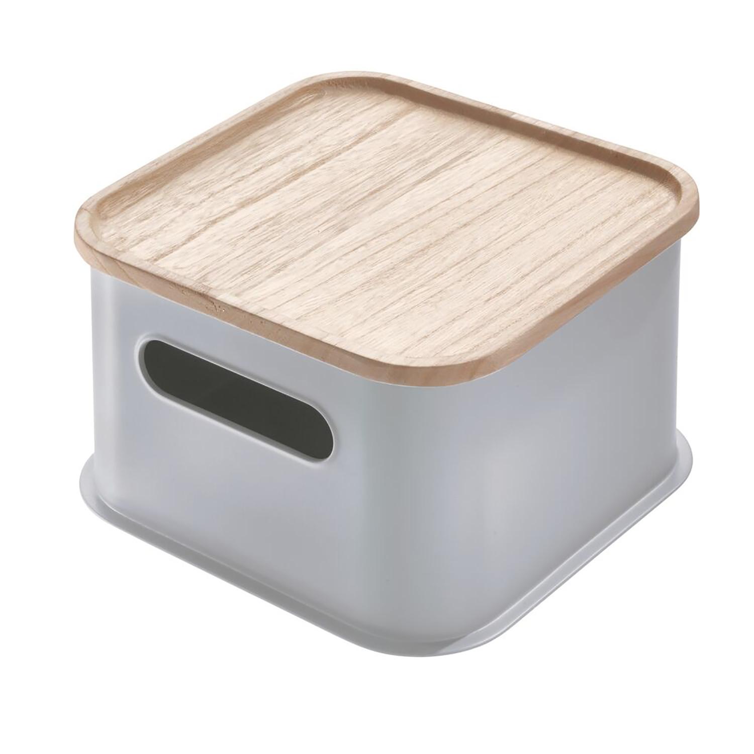 8.4" x 8.4" x 5" Medium Handled Bin With Wood Lid
