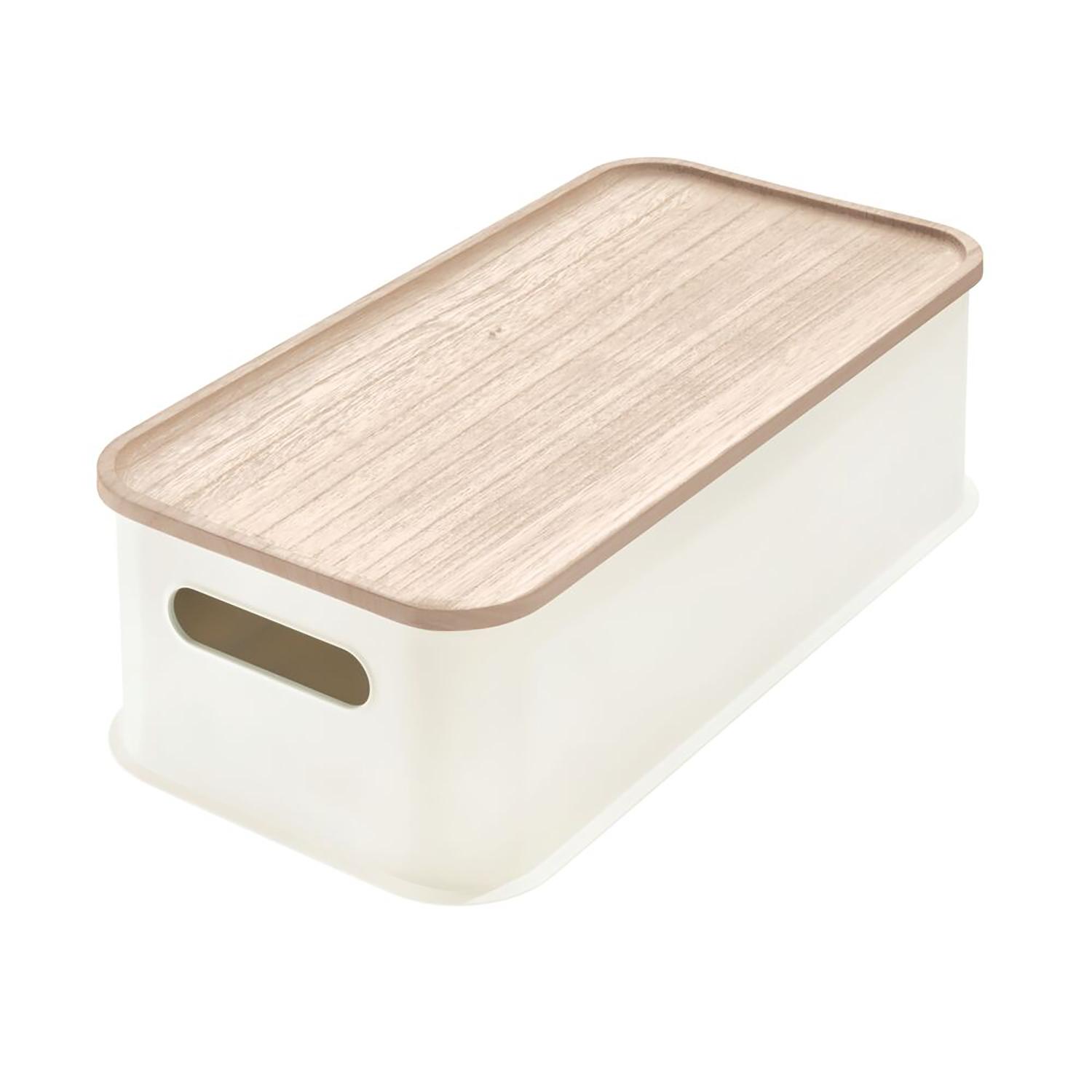 8.4 x 16.9 x 5 Medium Handled Bin with Wood Lid
