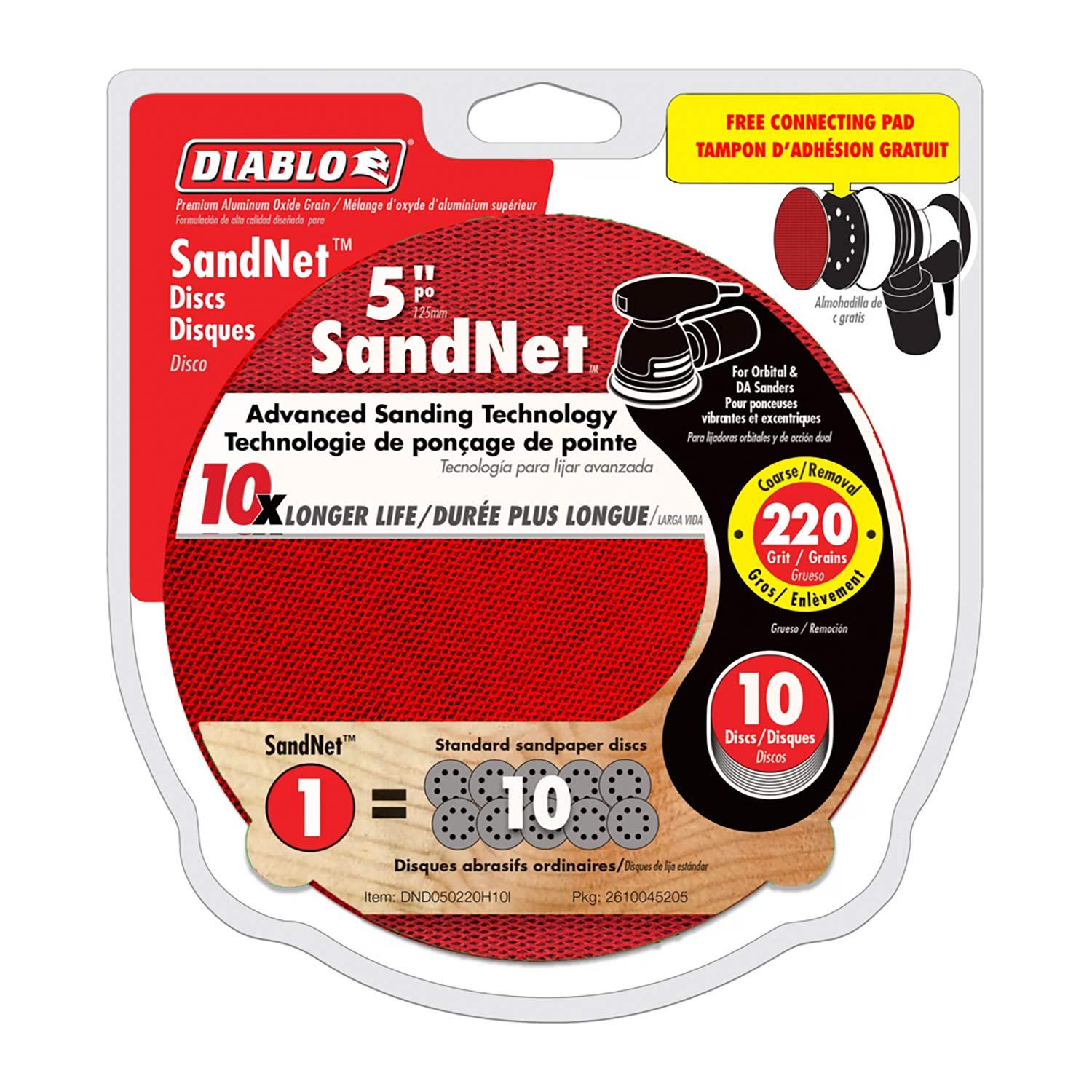 5" Random Orbital Sander Sandnet 220-Grit-10/Pack