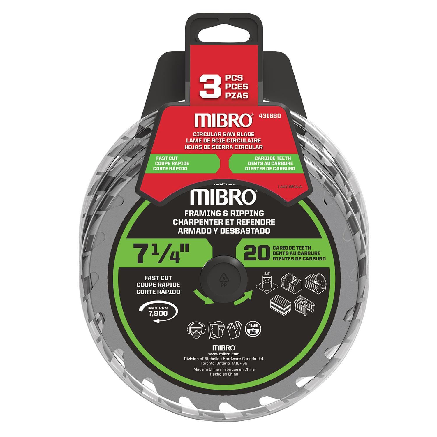7-1/4" x 20T Circular Saw Blade Set- 3/Pack