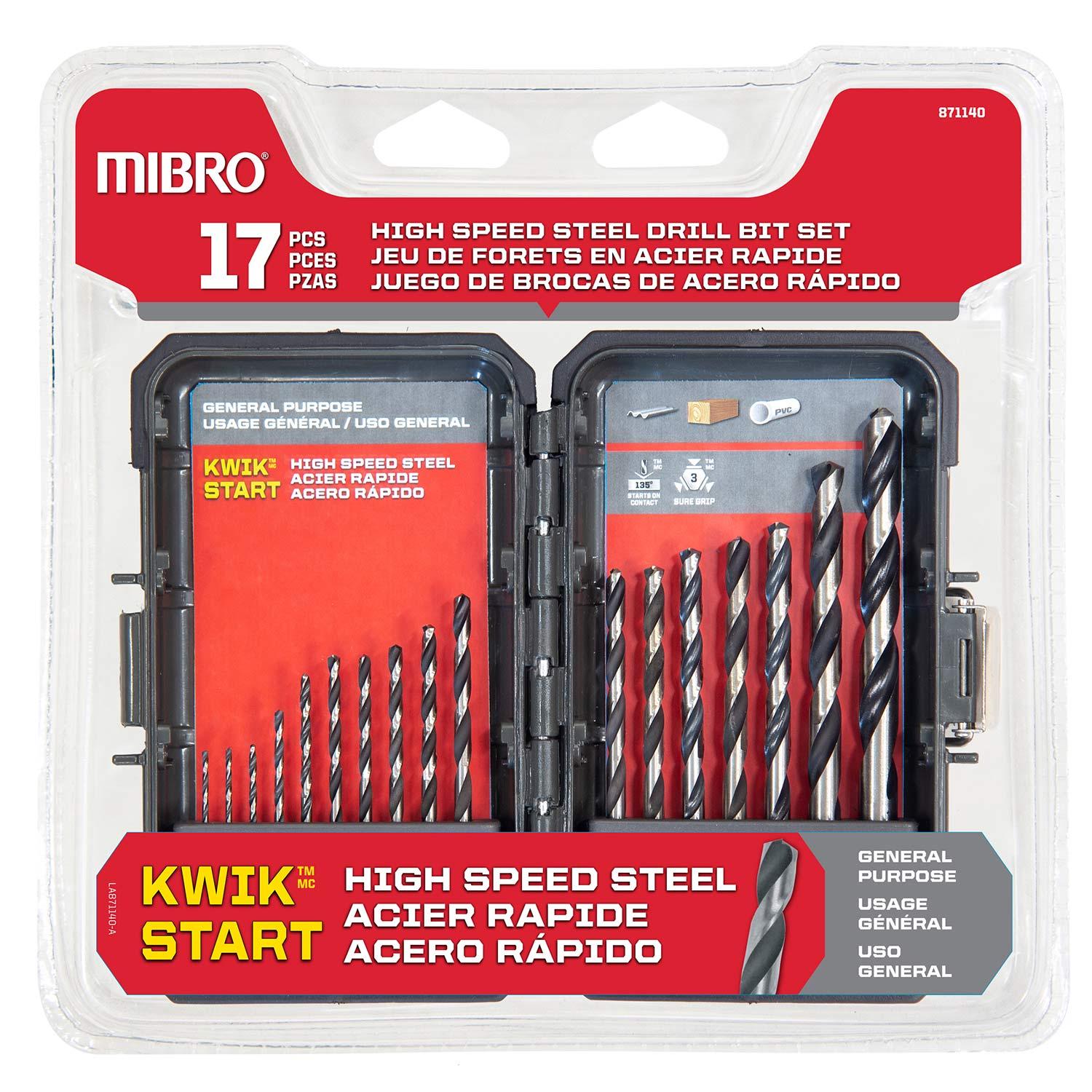 Mèche en acier rapide 1/16 po à 3/8 po, ens. 17 pièces
