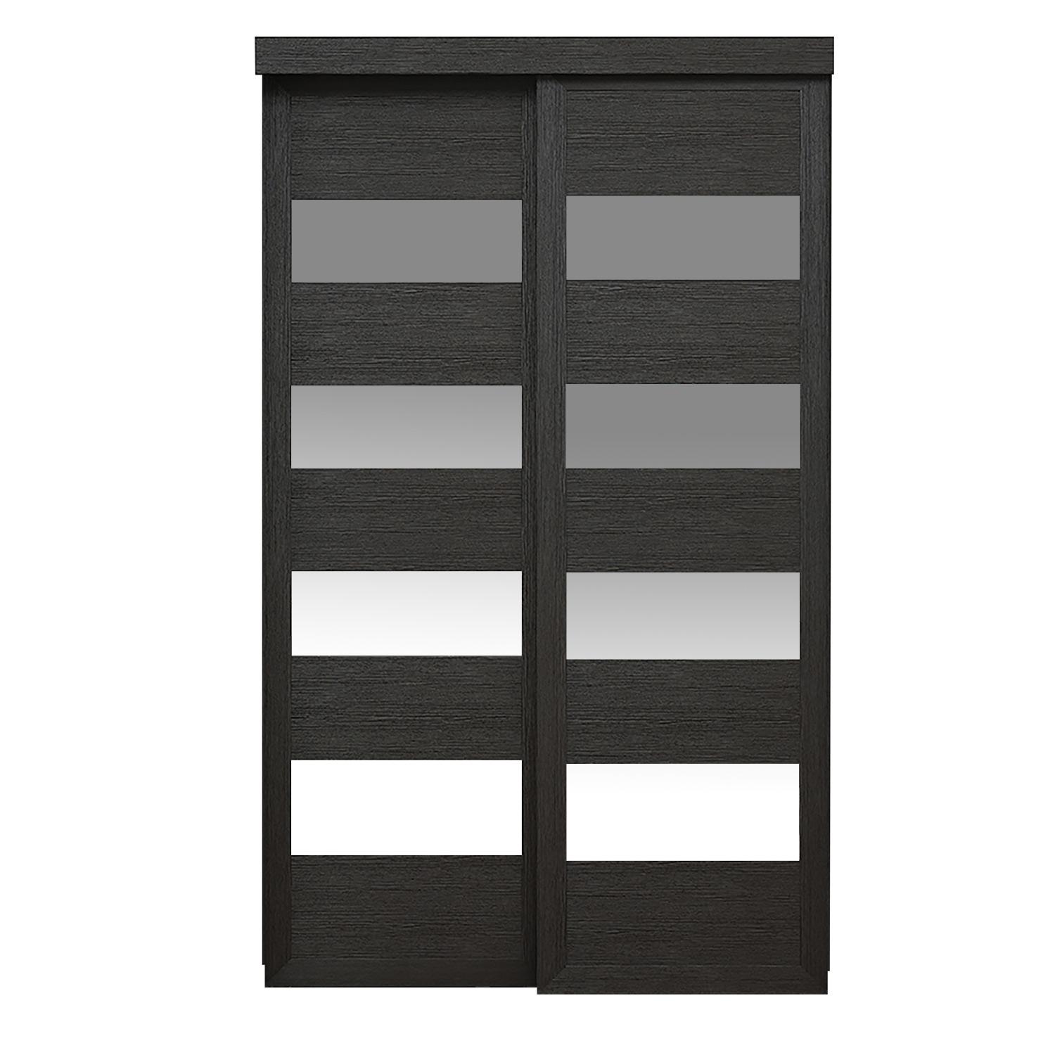 Porte de placard miroir grain de bois 4 panneaux 36 x 80 po,