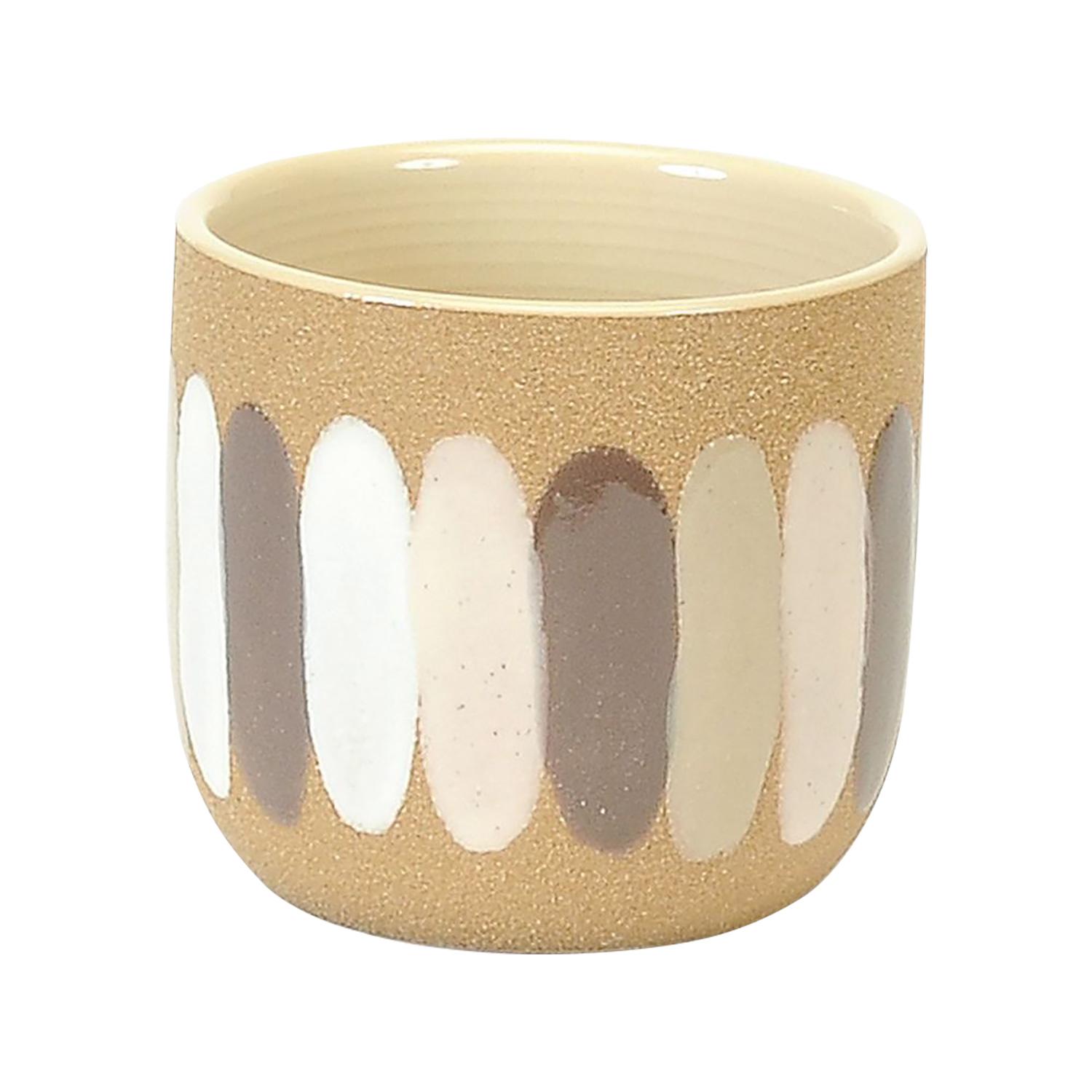 Pot beige avec bandes peintes, 4,5 po